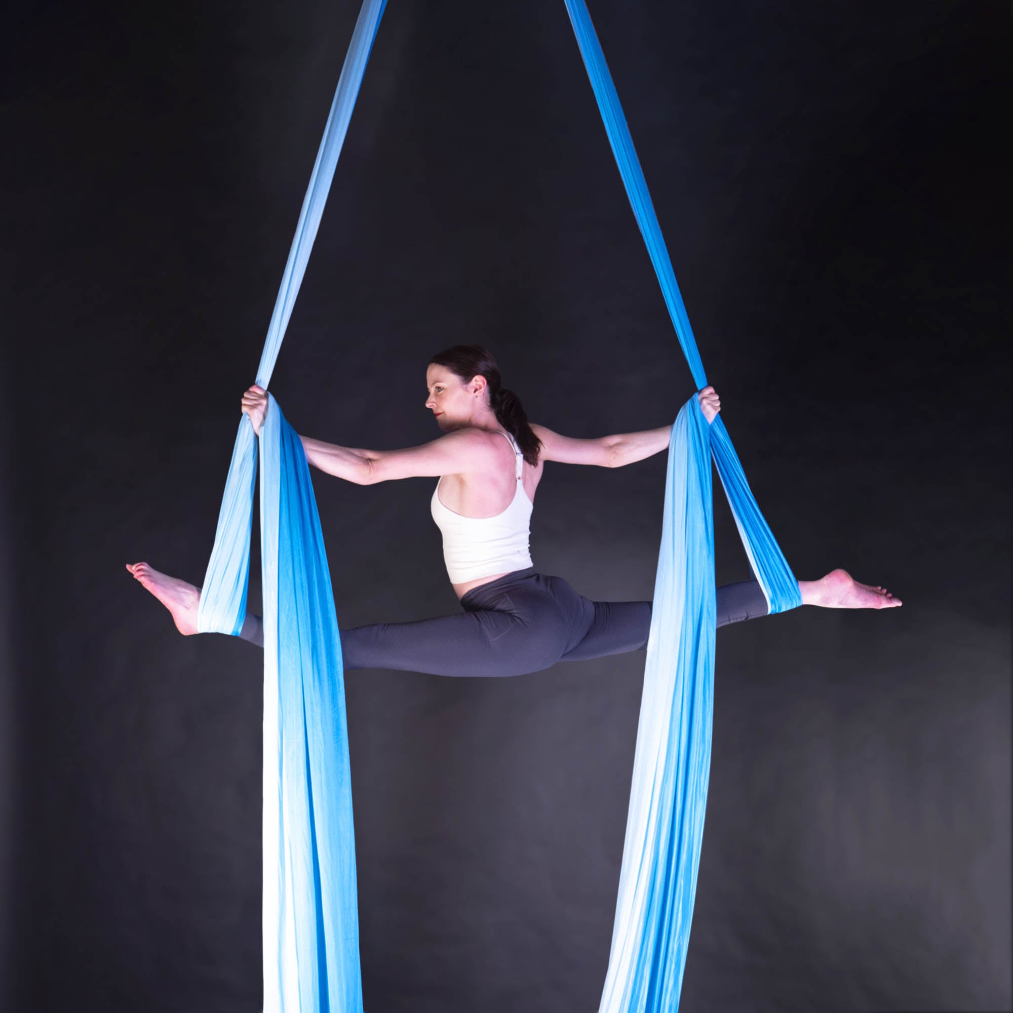 Blue ombre silk action shot