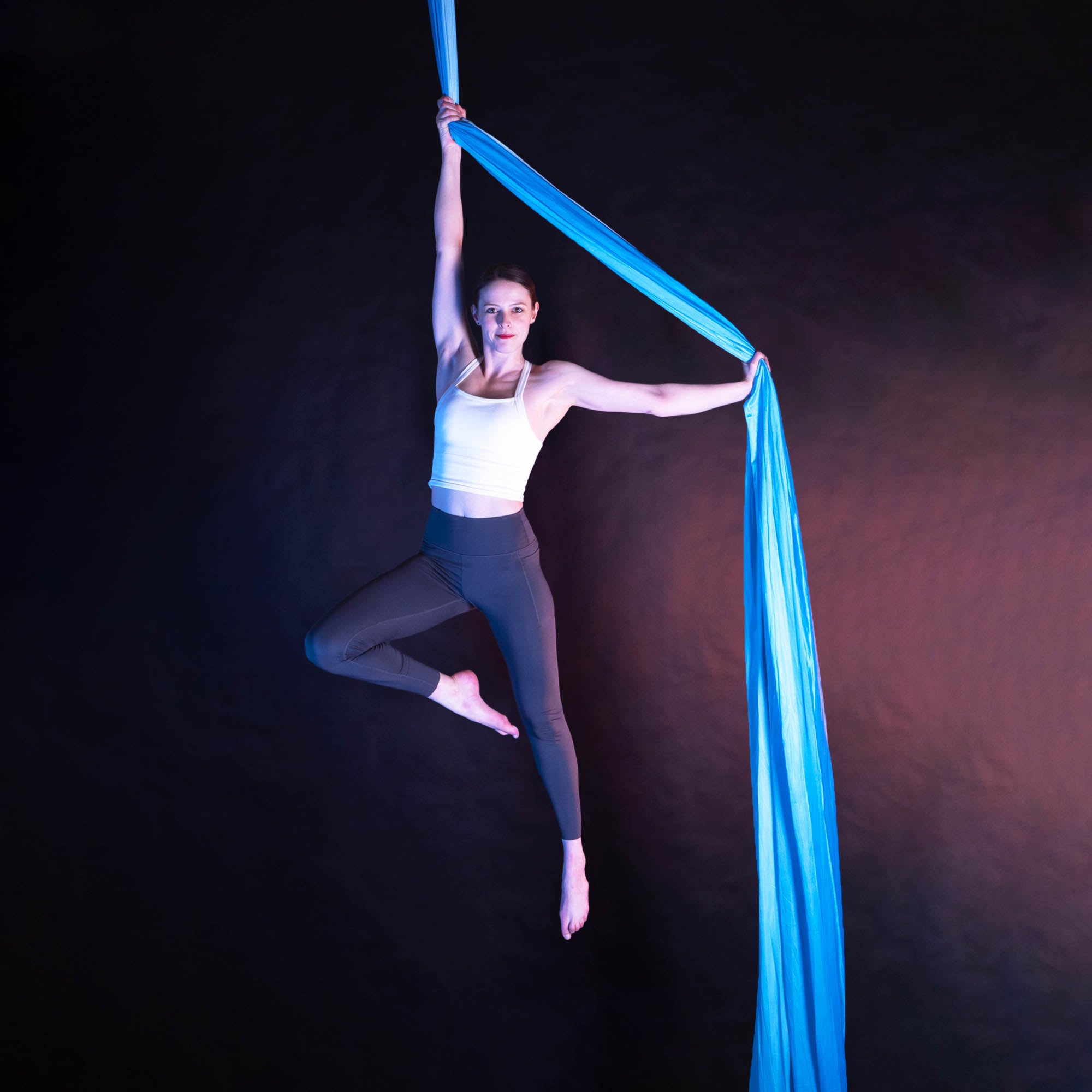 Blue ombre silk action shot