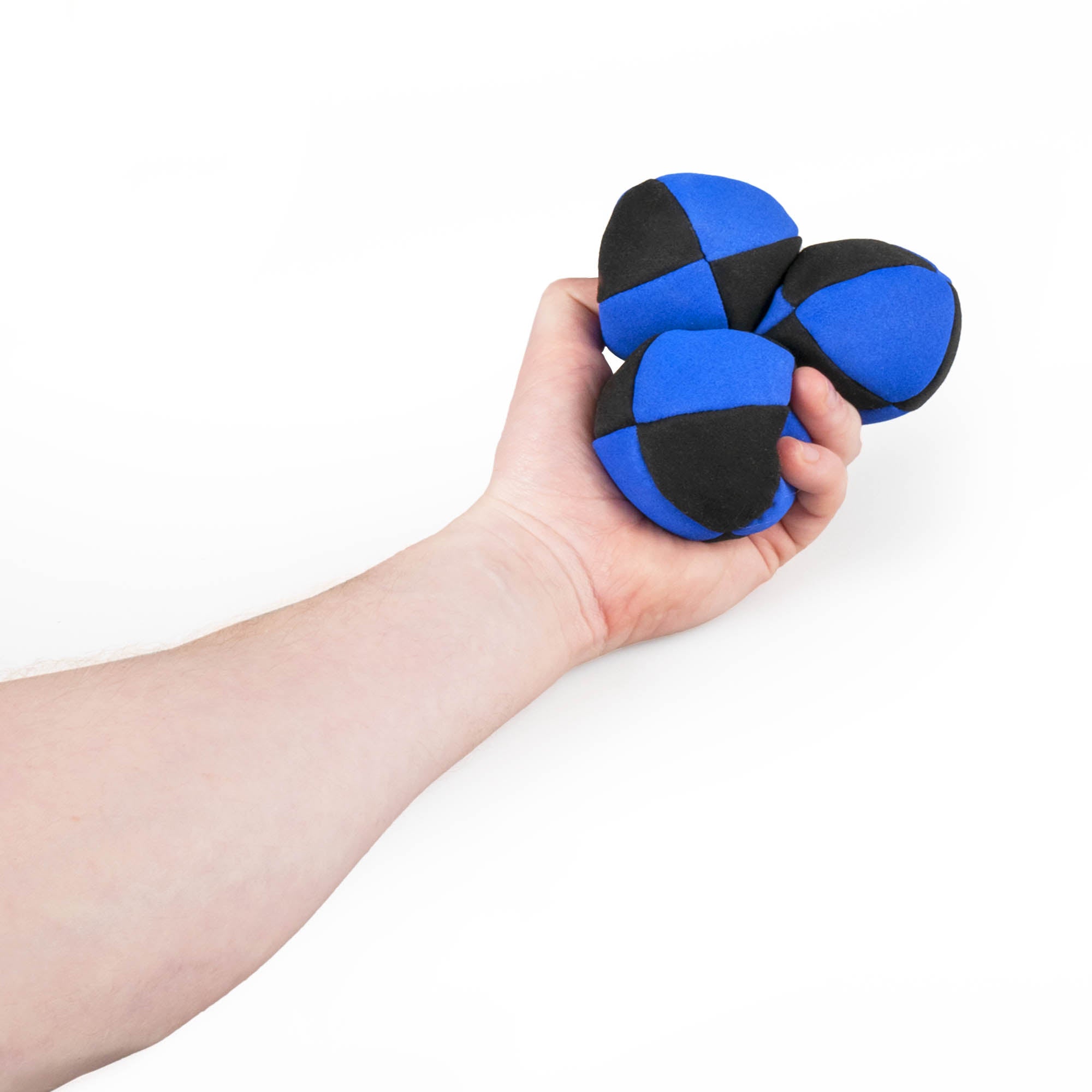 Blue and black three balls in hand