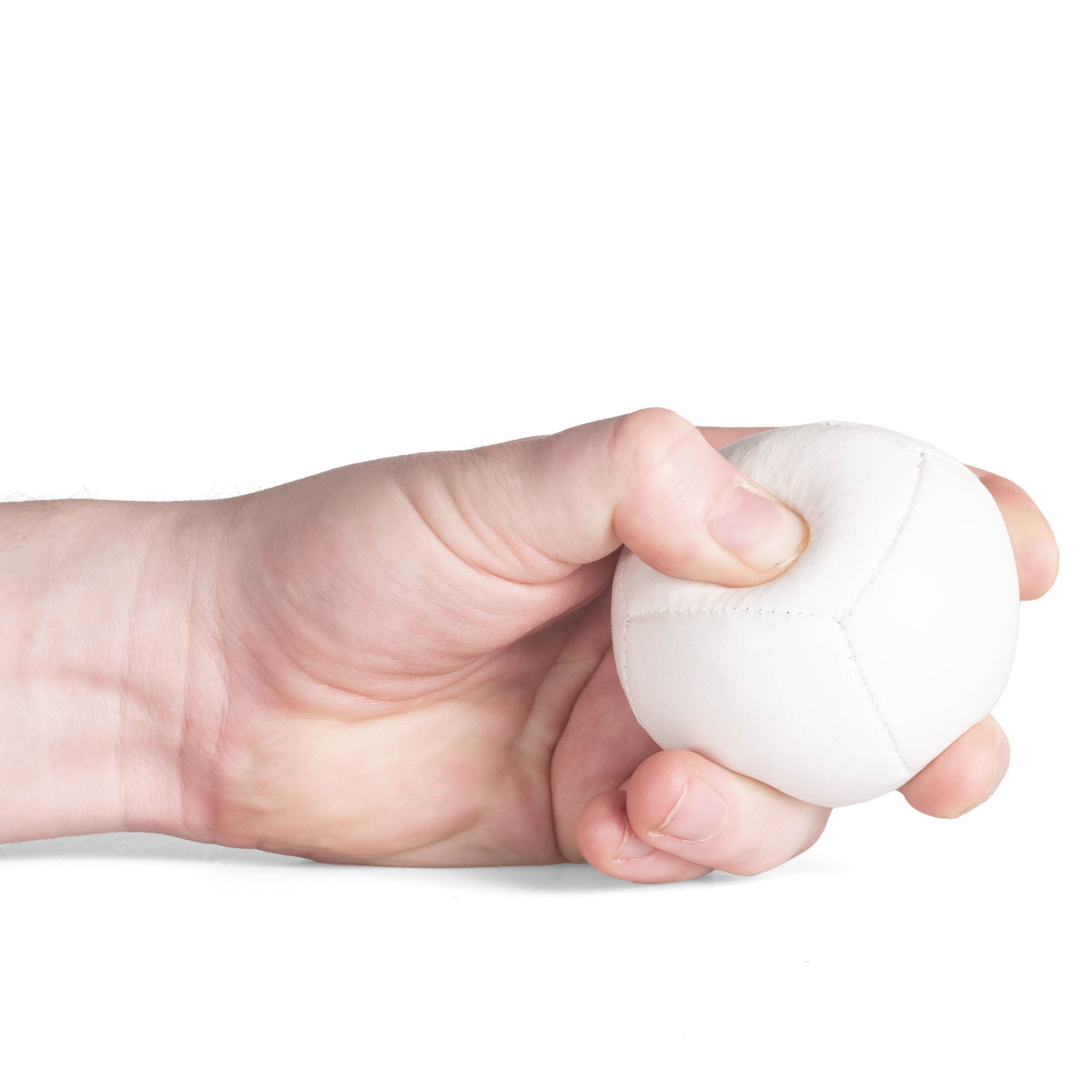 Firetoys white 110g thud juggling ball being squeezed