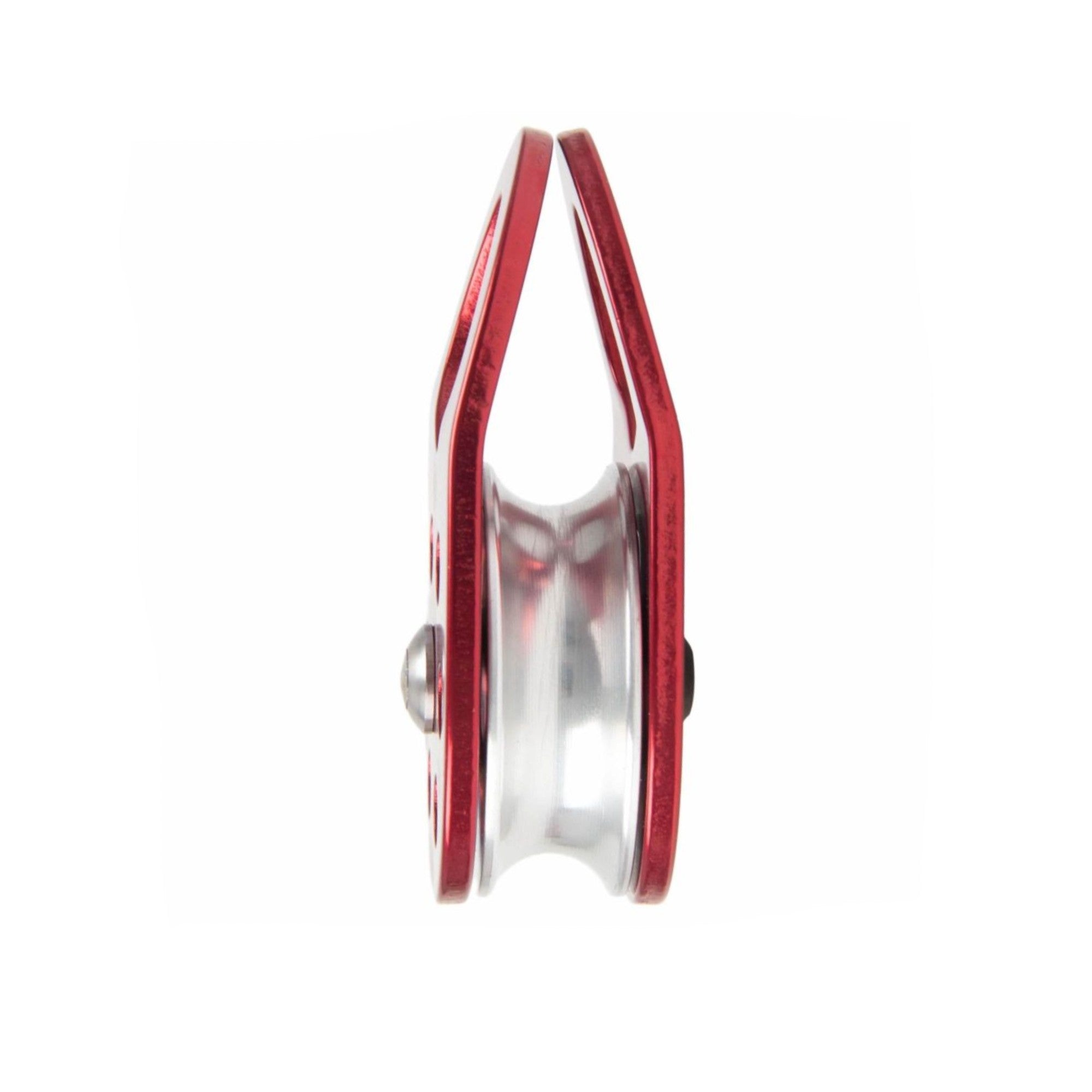 Red and silver pulley on a white background