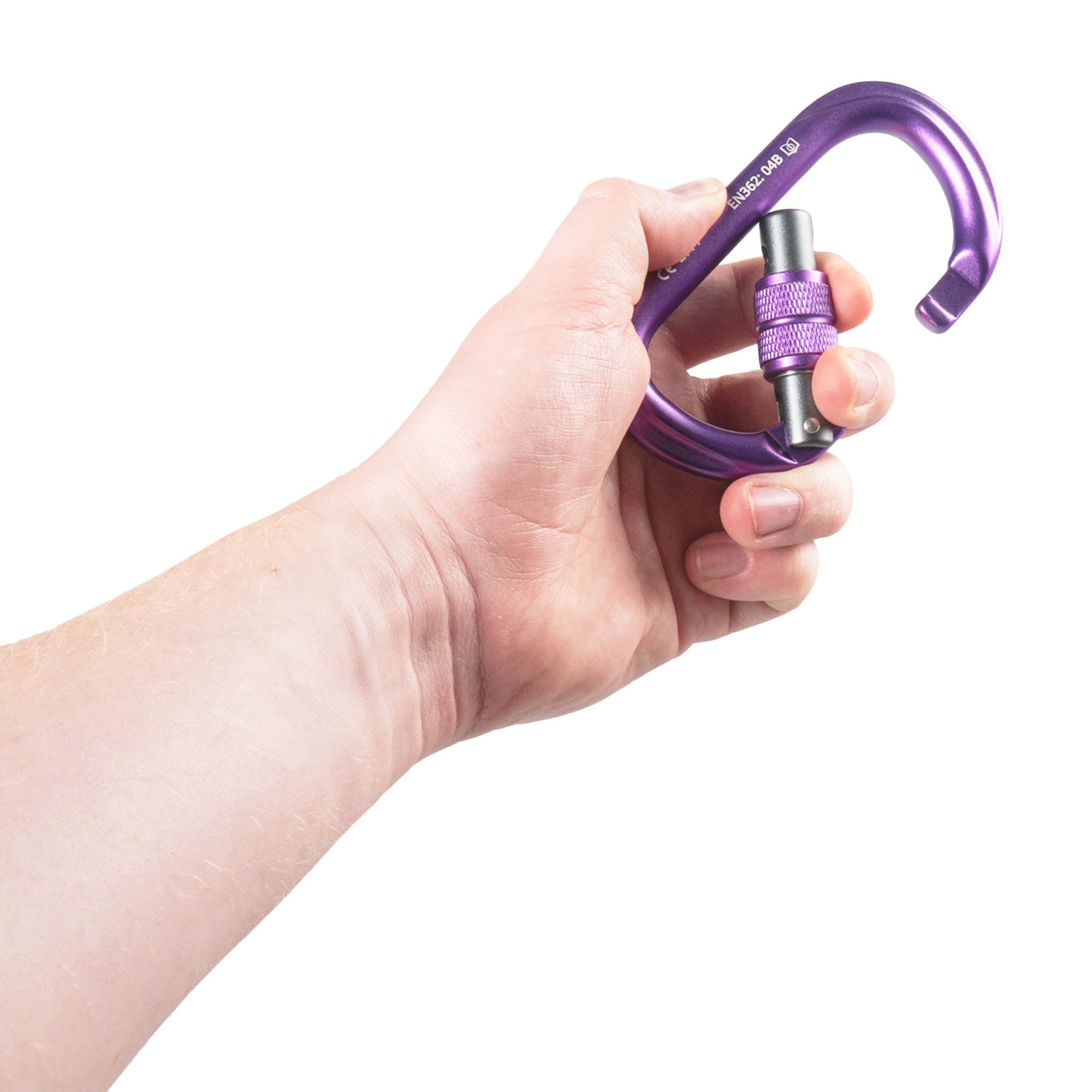 Prodigy SG-2 Screw gate carabiner - purple in hand