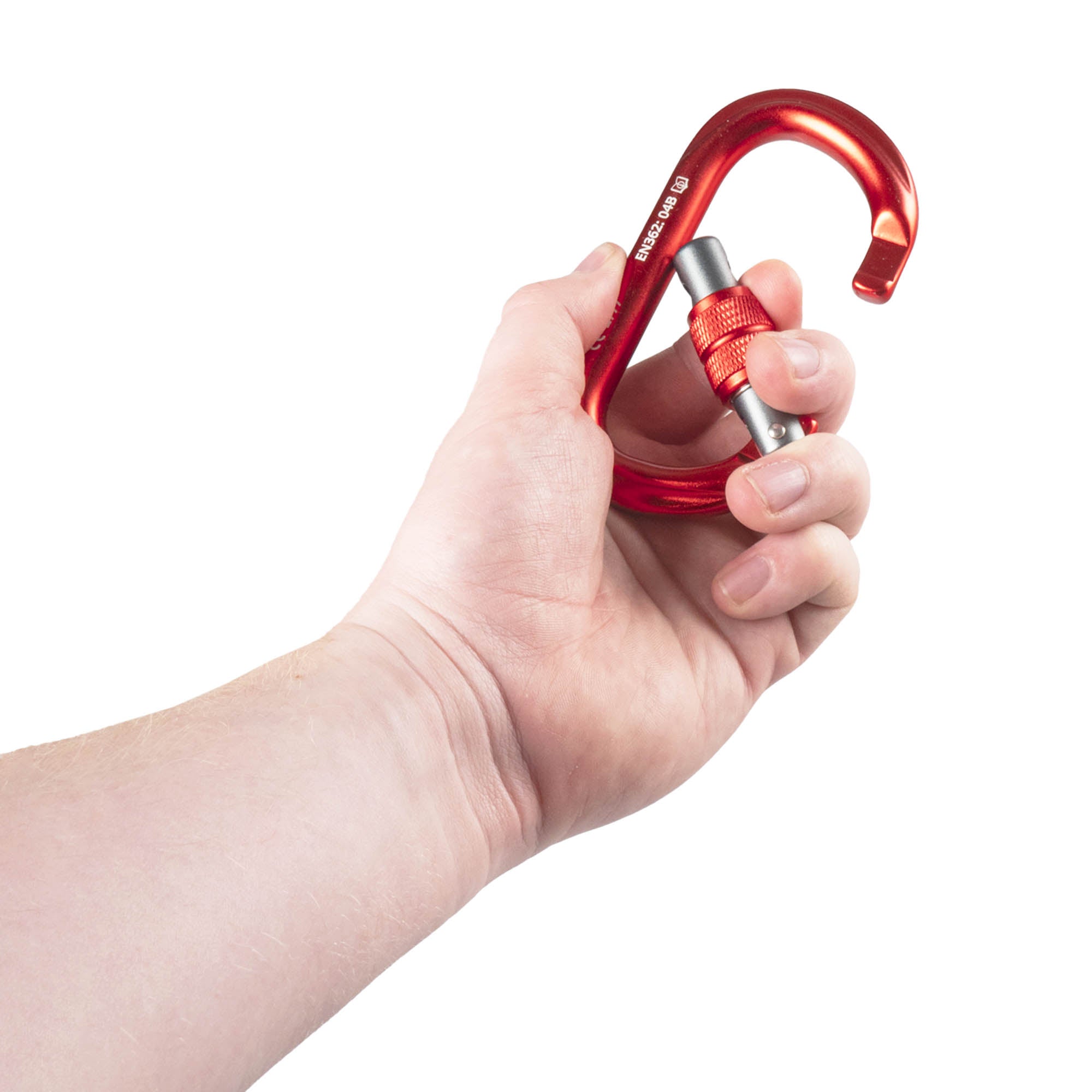Prodigy SG-2 Screw gate carabiner - red in hand