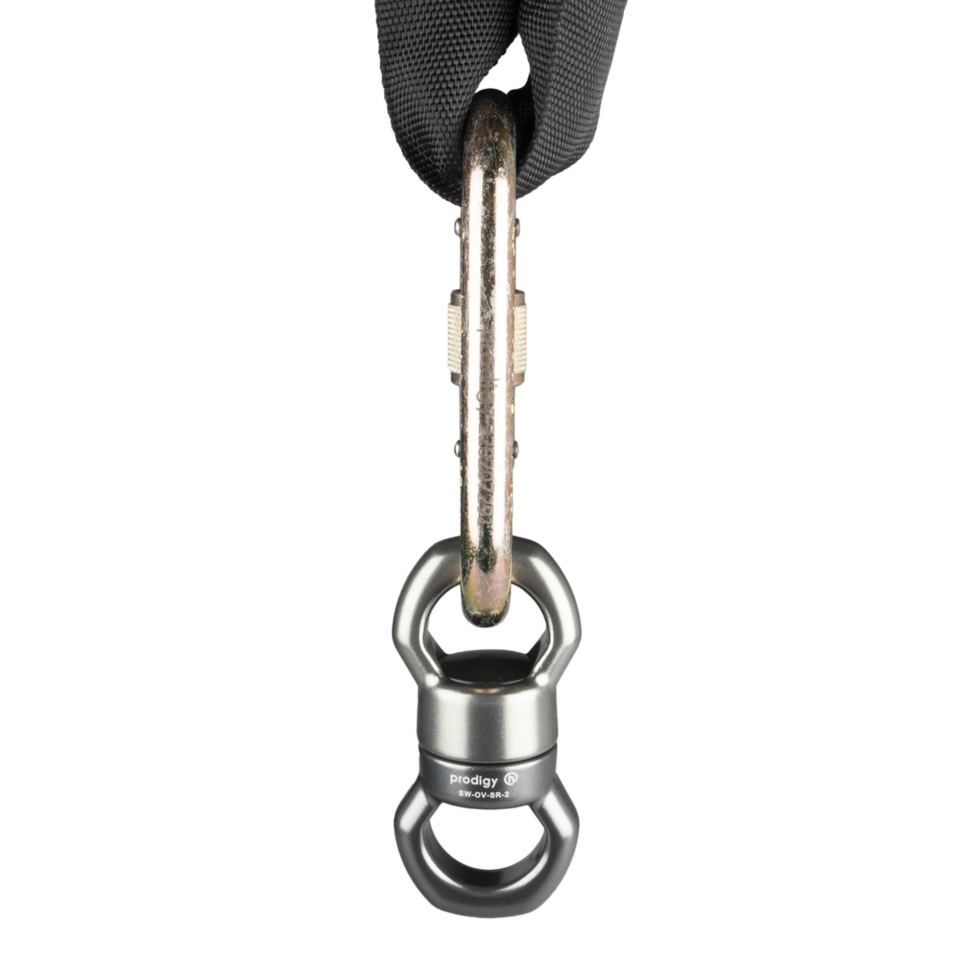 Prodigy SR-2 swivel connected to a carabiner connected to a strop