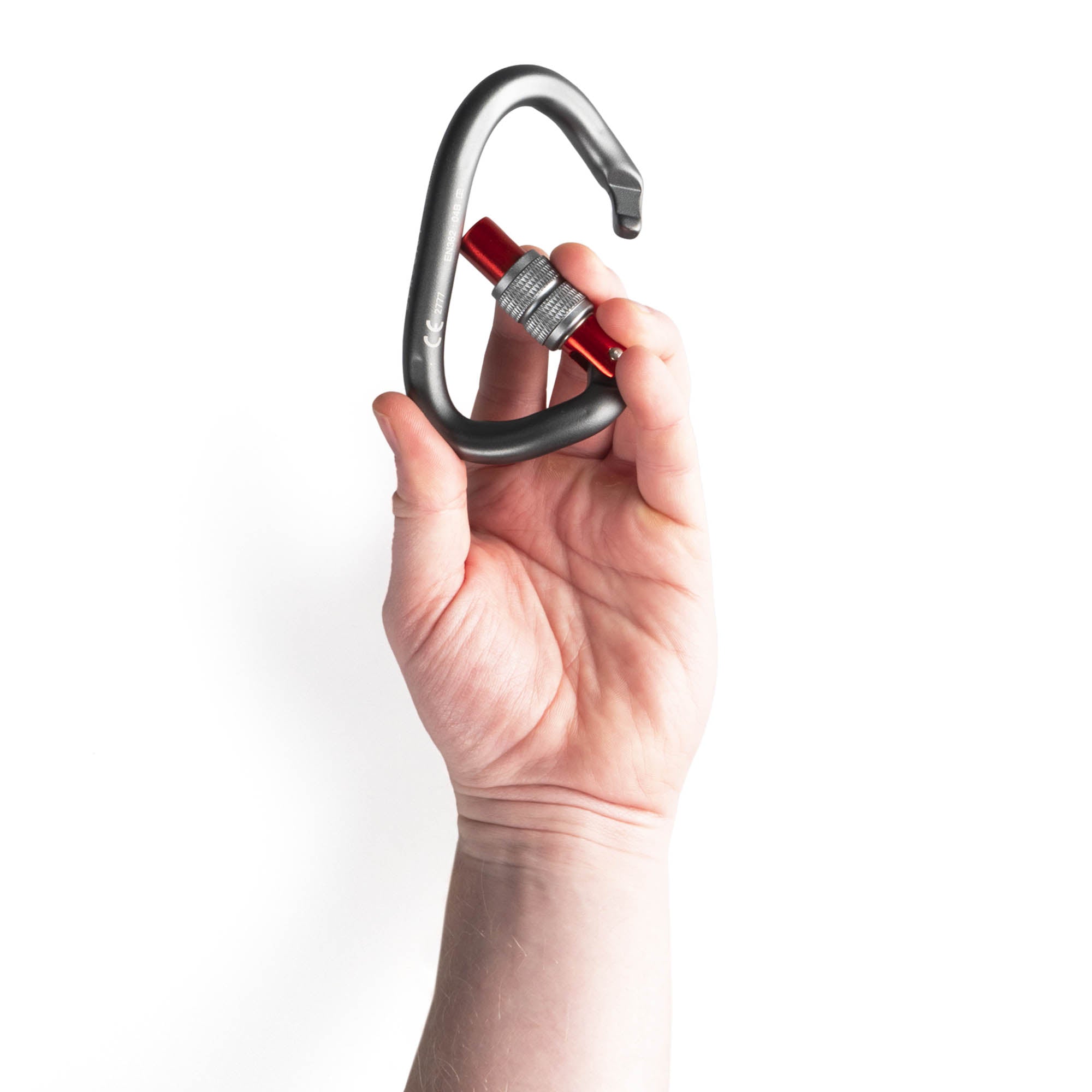 Twisted carabiner in hand