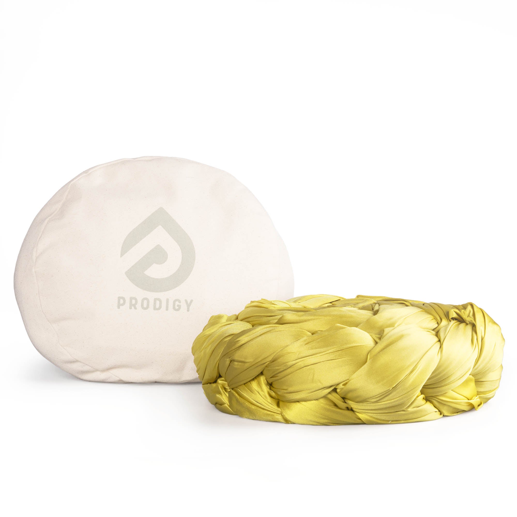 Gold aerial silk in front of eco bag