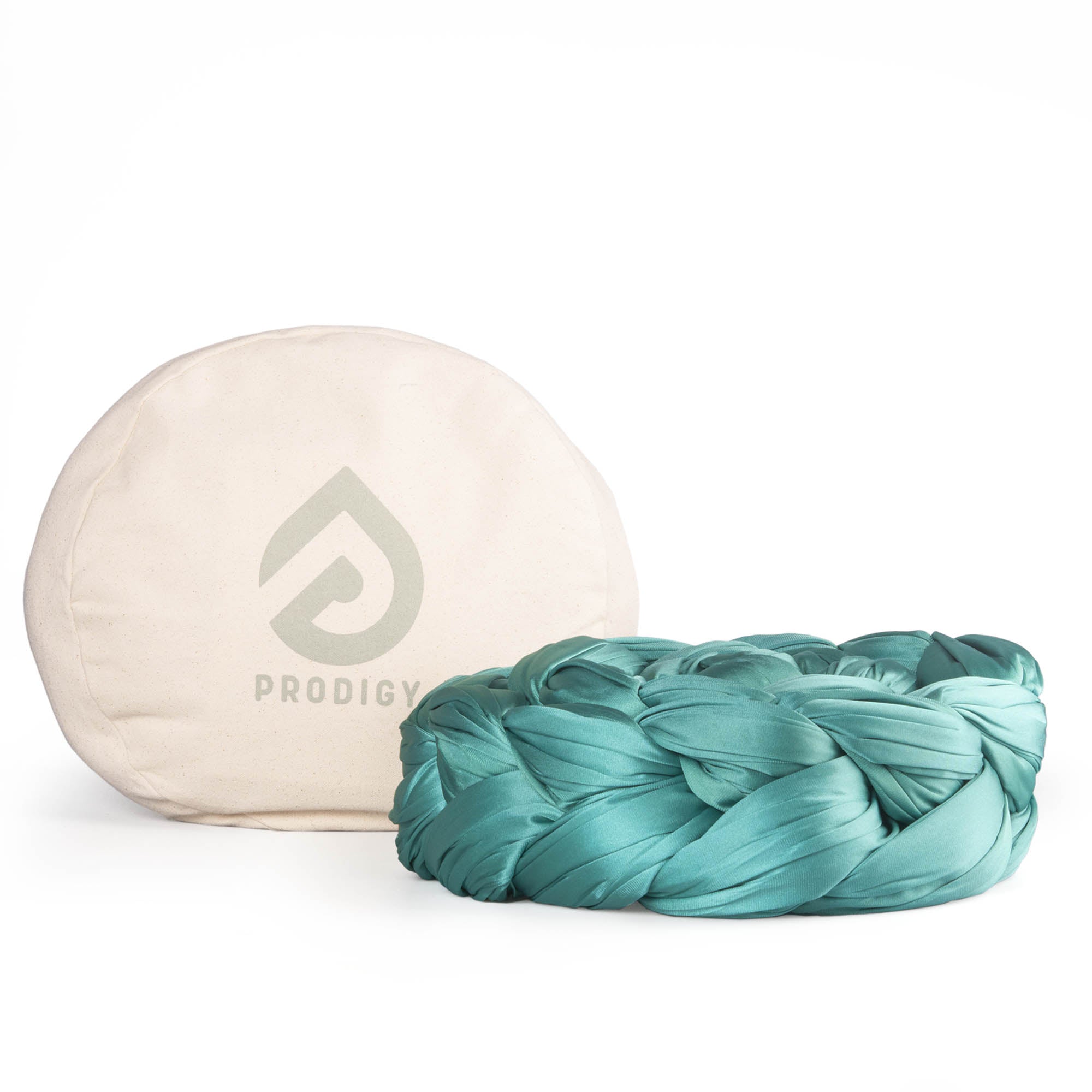 Jade aerial silk in front of eco bag