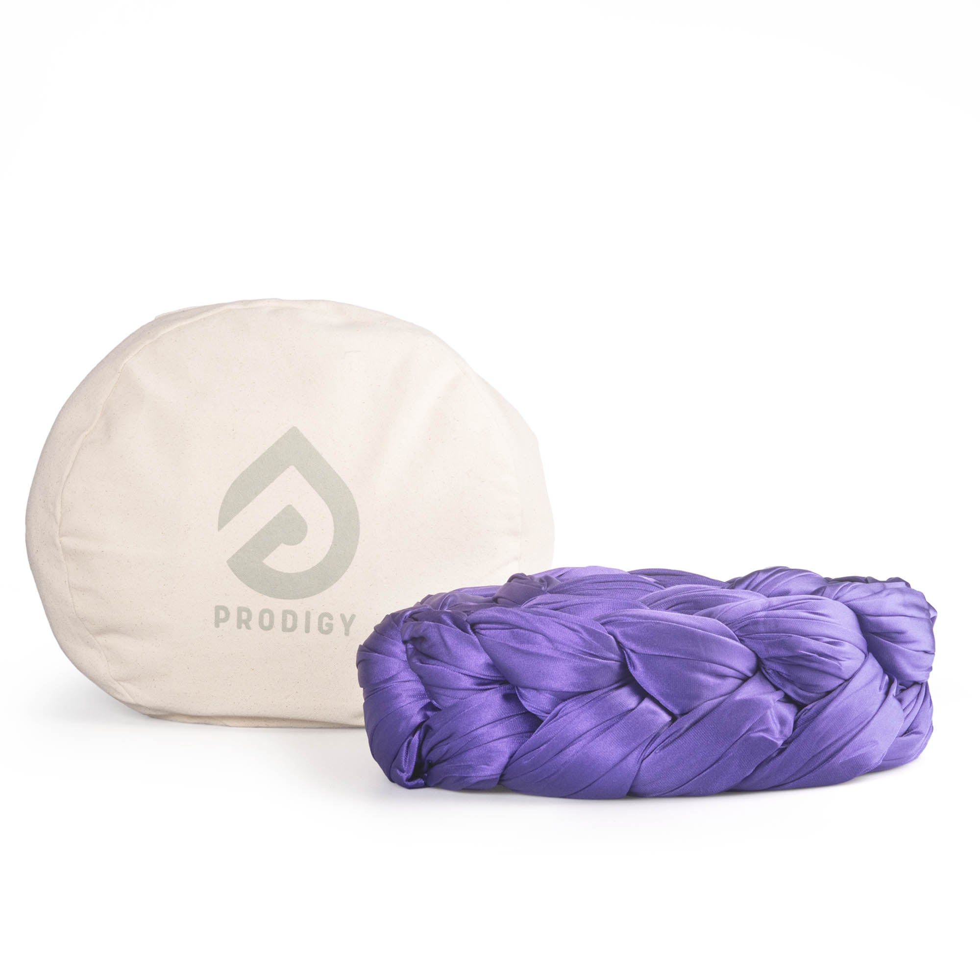 Purple aerial silk in front of eco bag