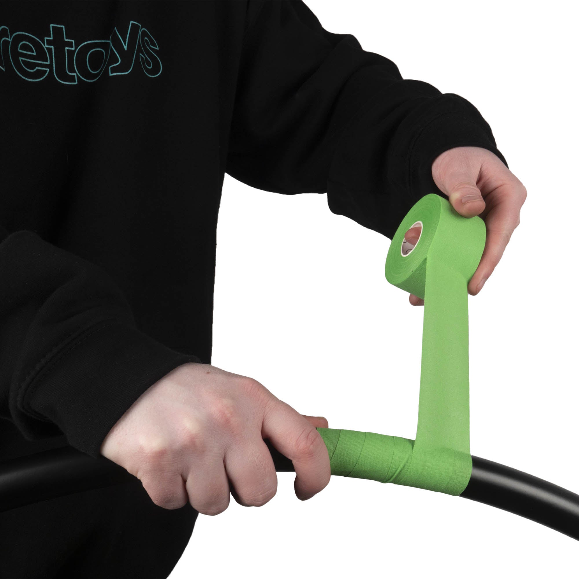 Prodigy snake tape in parakeet green taping onto hoop