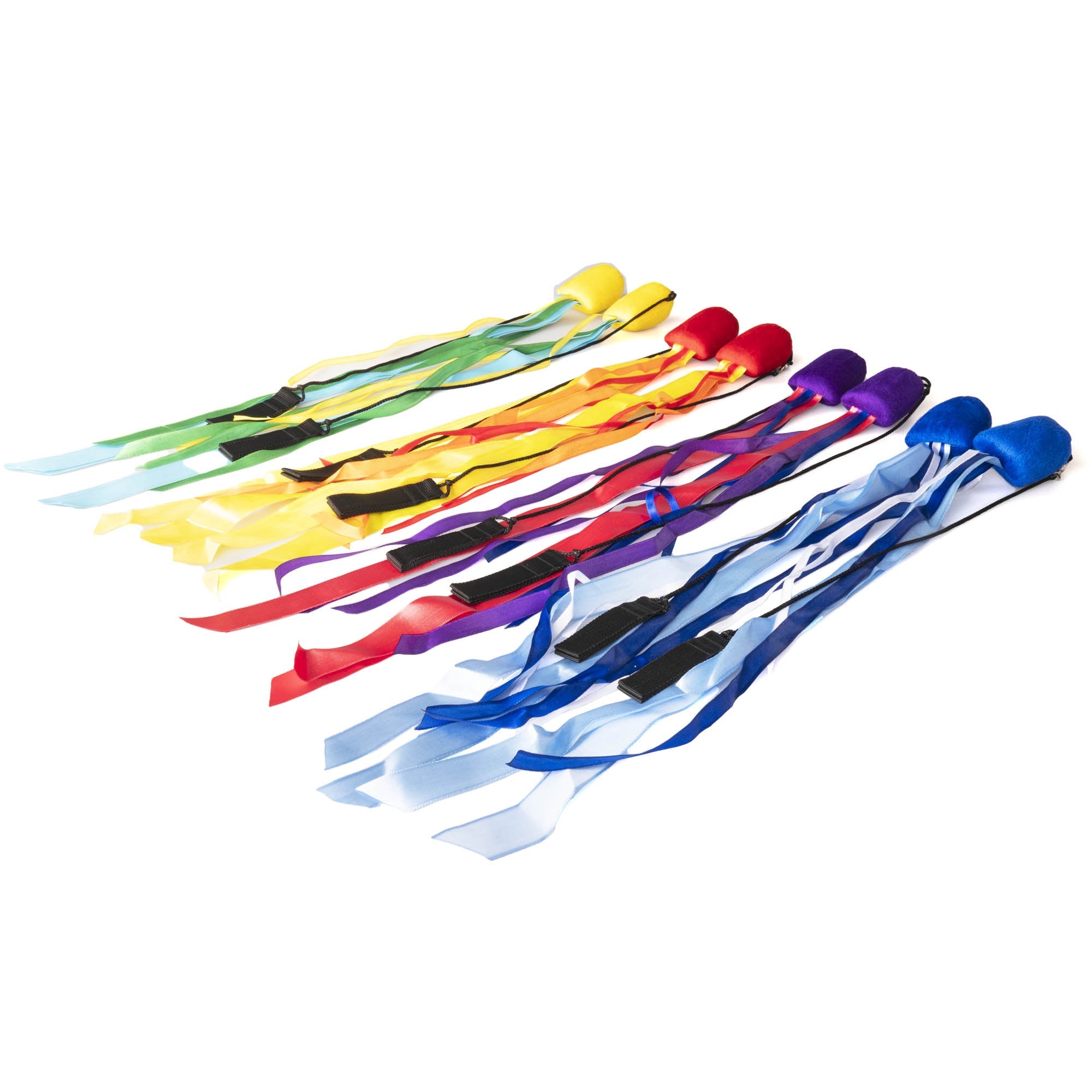 All pyropixie elemental ribbon poi colour variations side by side