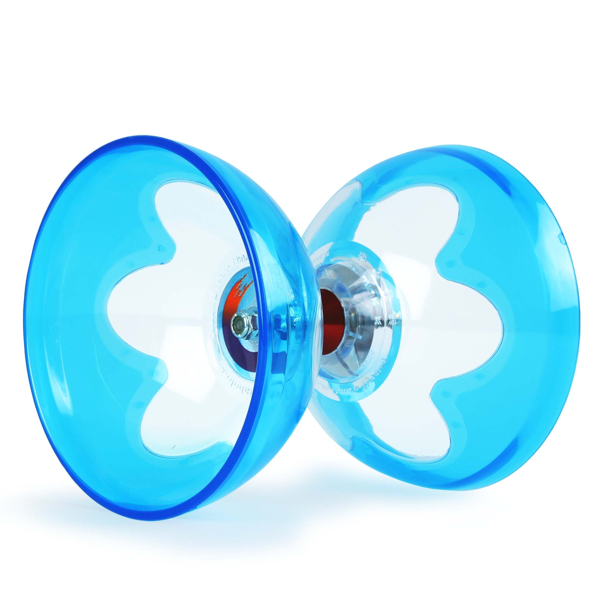 Blue hyperspin diabolo on it's side