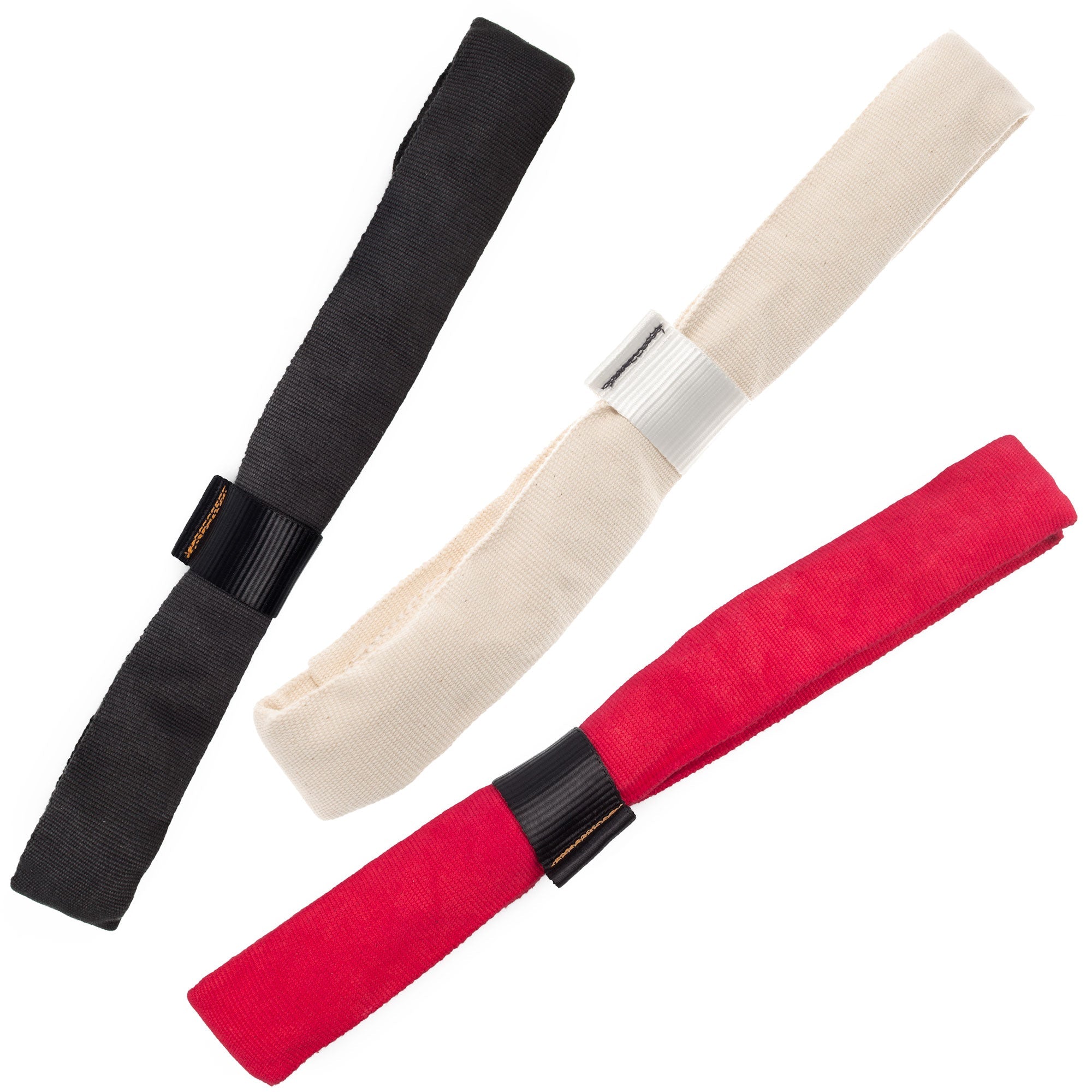 red, white and black hand loops