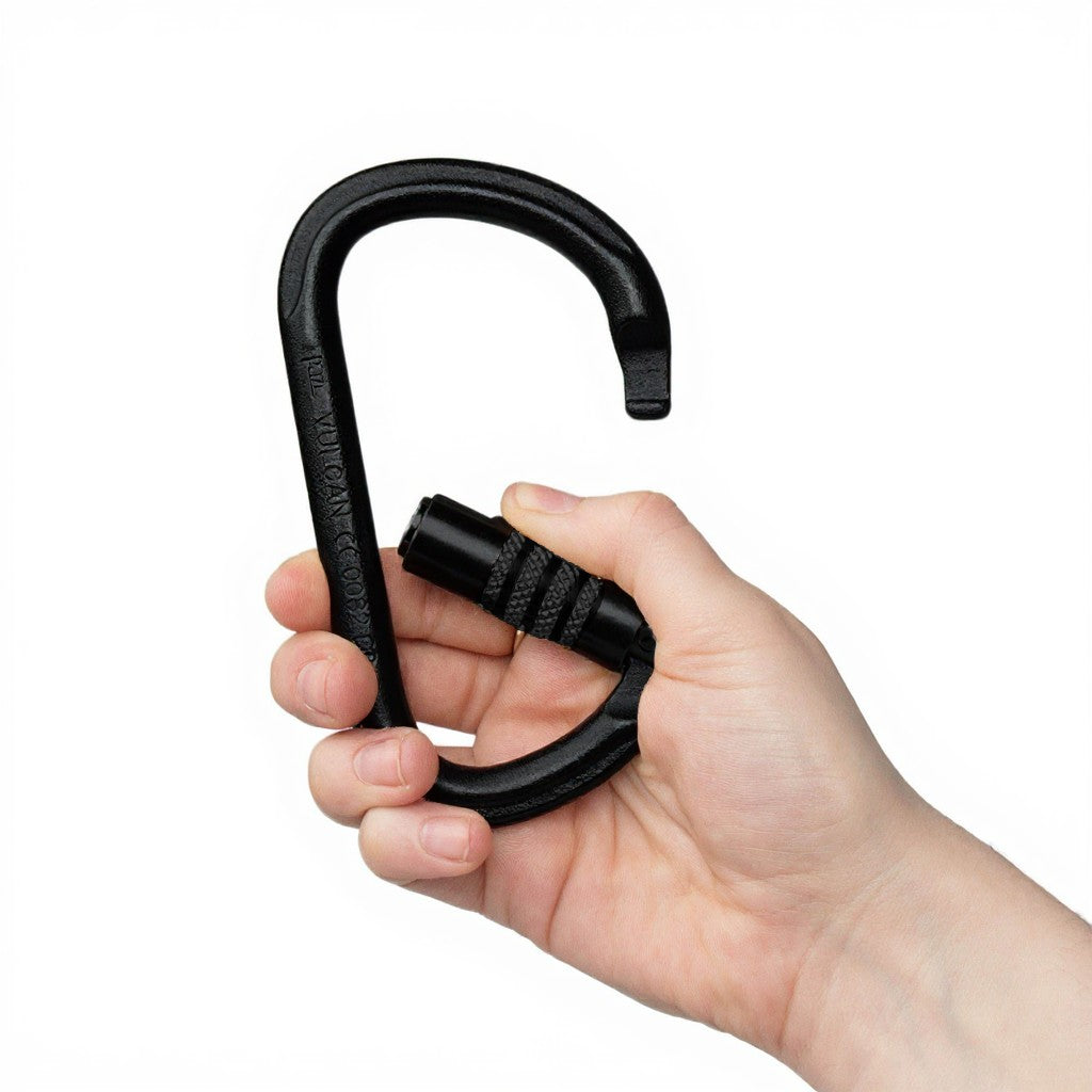 Black vulcan carabiner, with hand opening gate