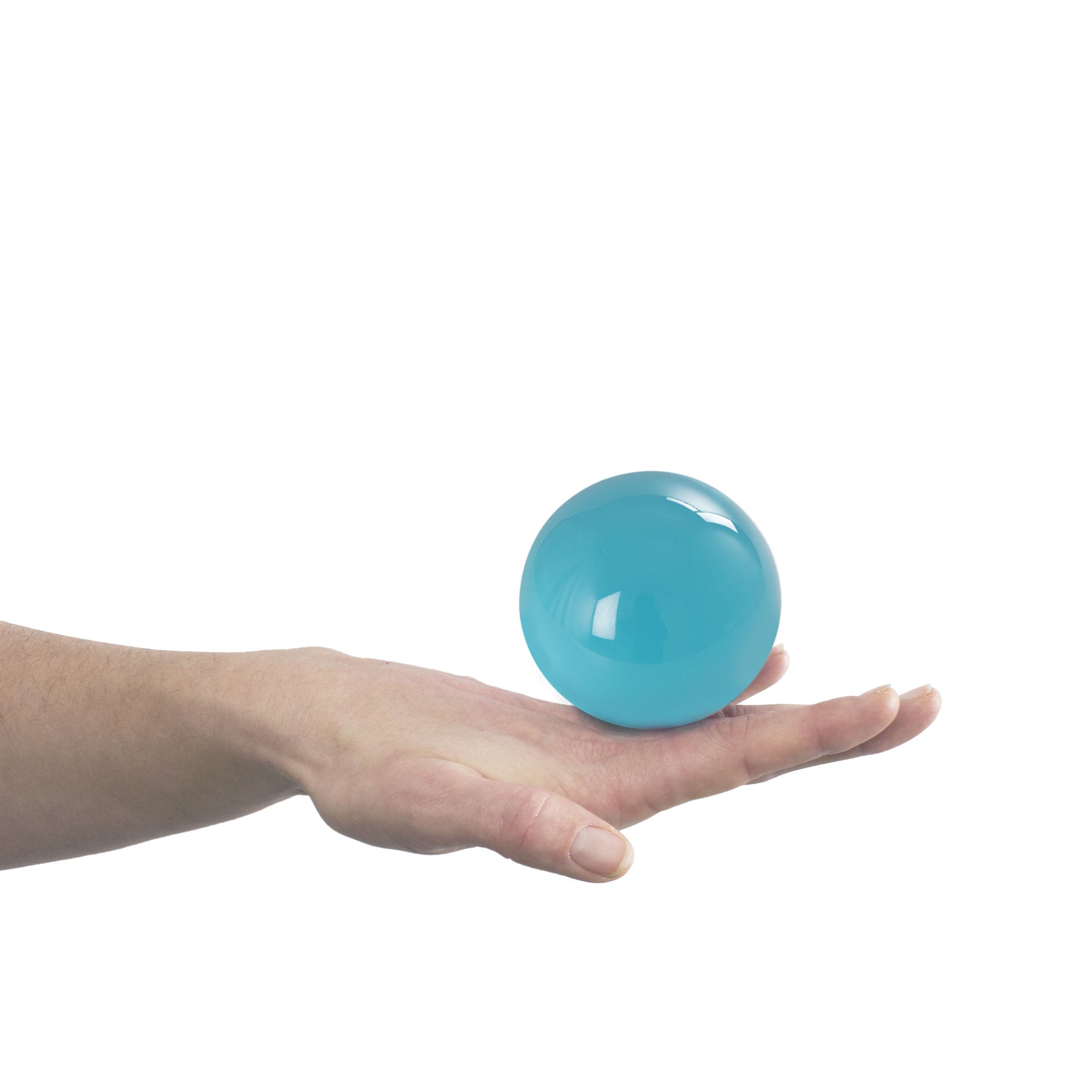 75mm aqua contact ball balanced on hand