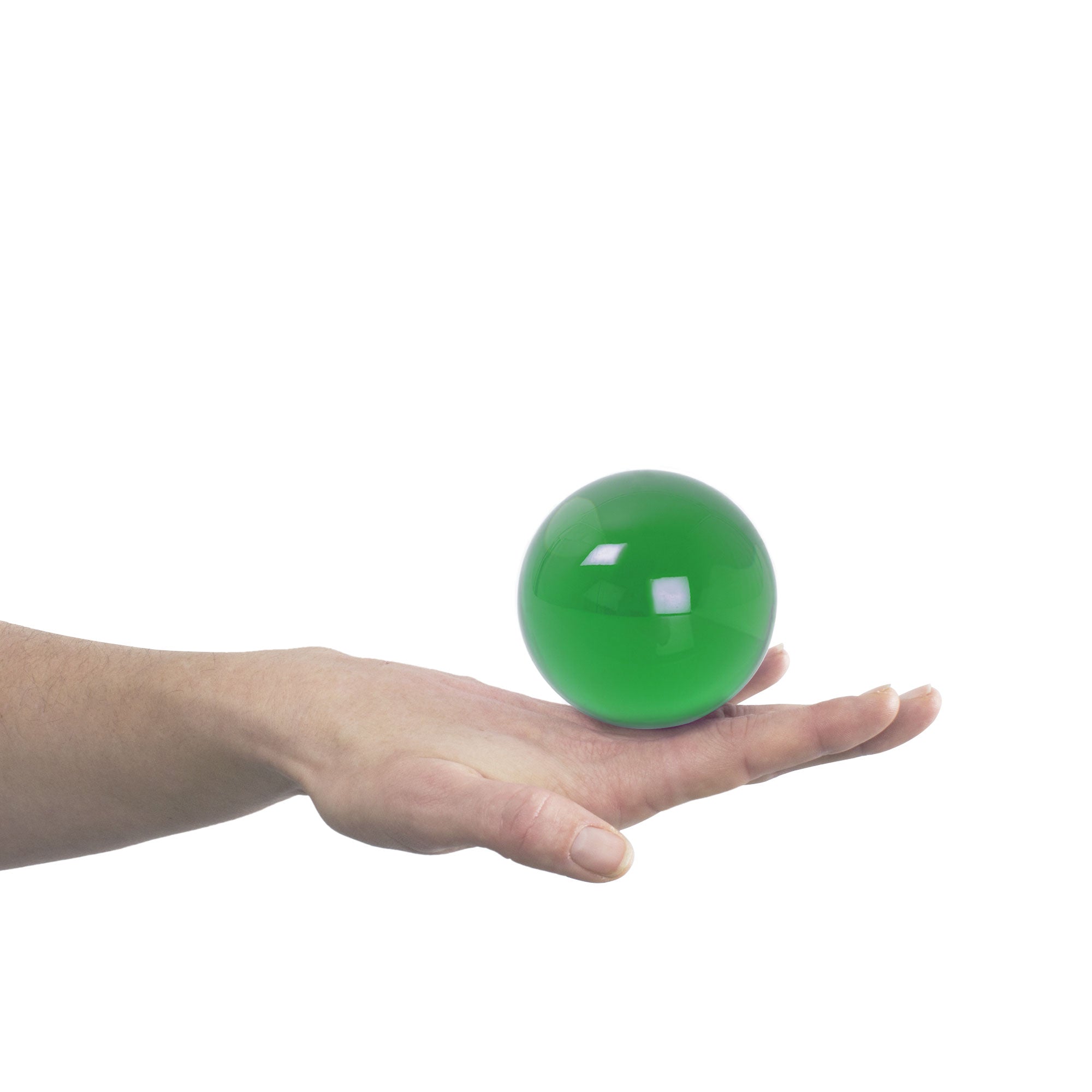 75mm green contact ball balanced on hand