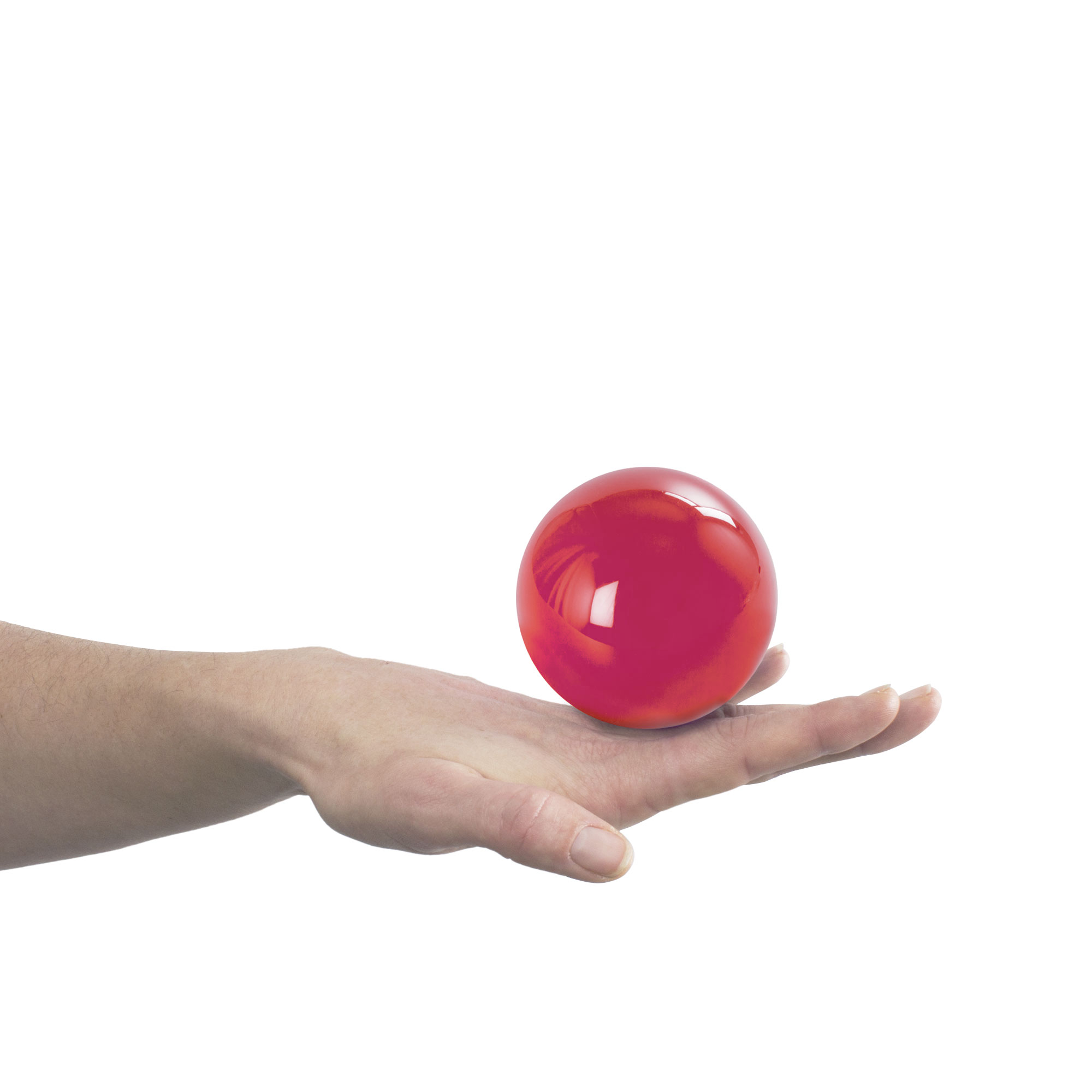75mm red contact ball balanced on hand