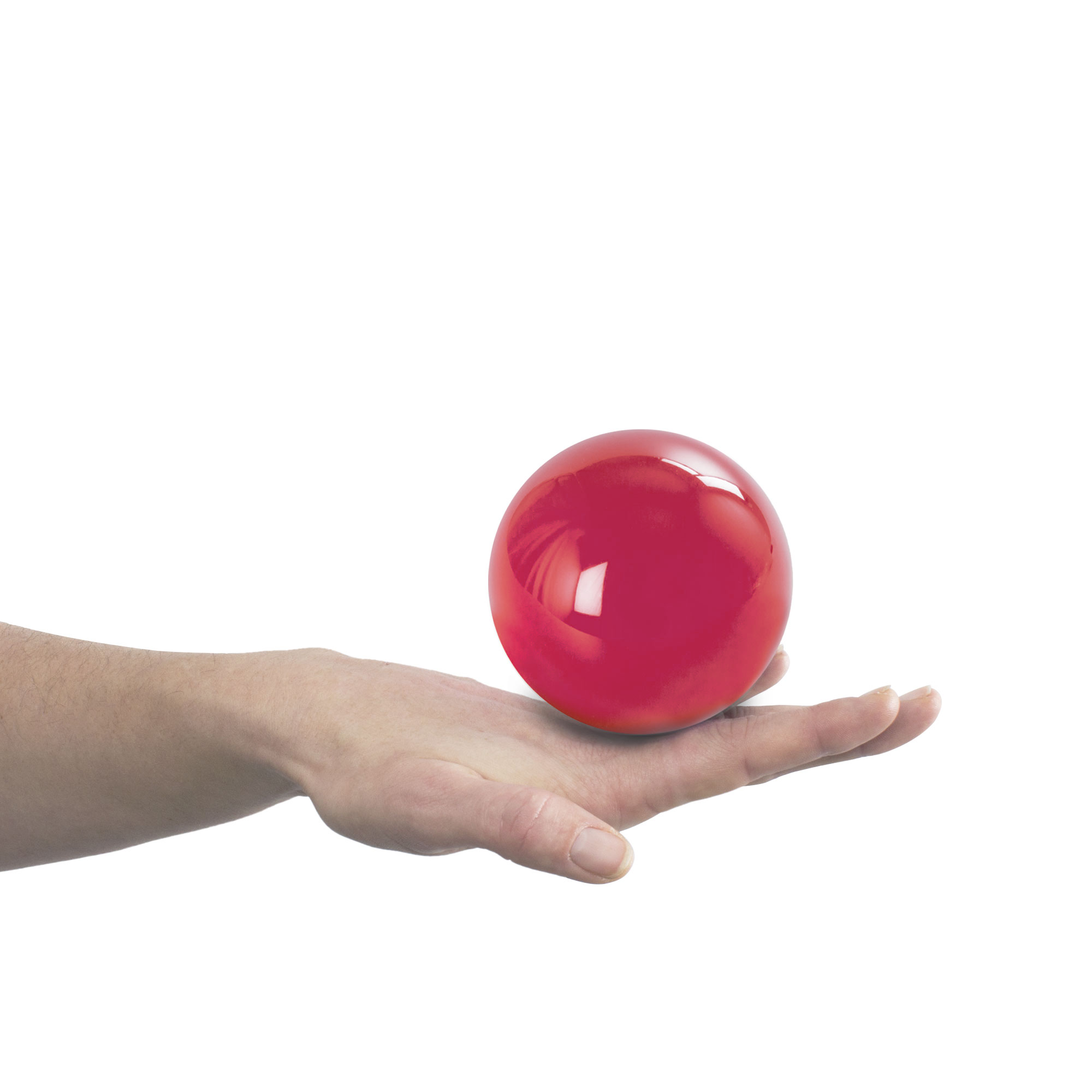 90mm red contact ball balanced on hand