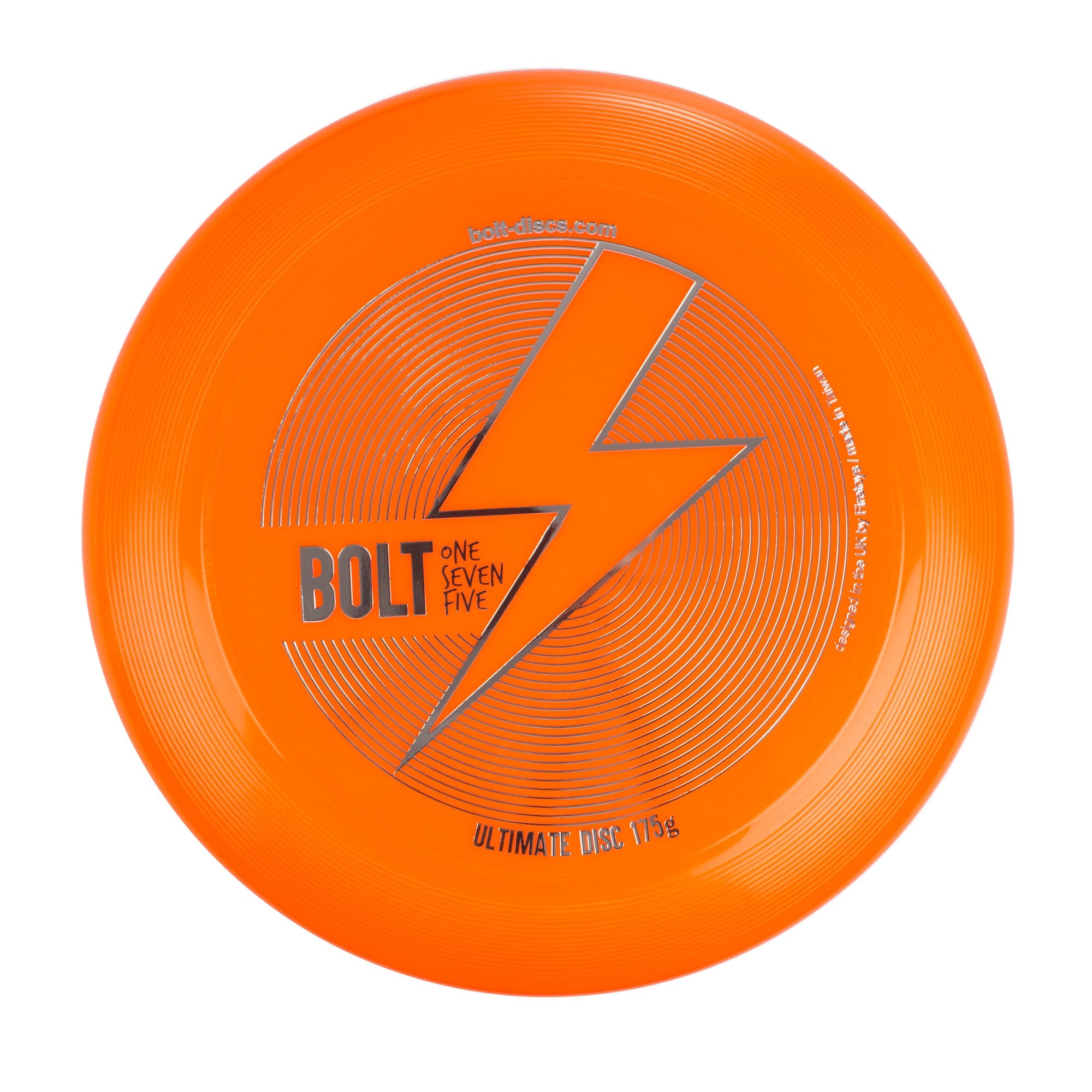 Orange BOLT frisbee from a front angle