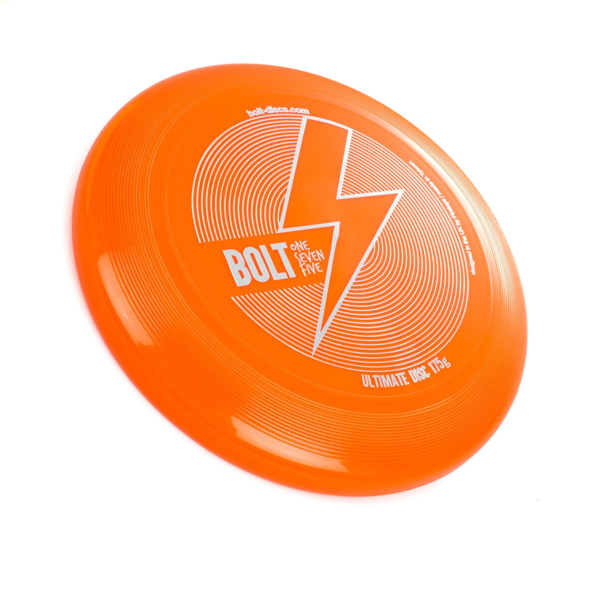 Orange BOLT frisbee at an angle