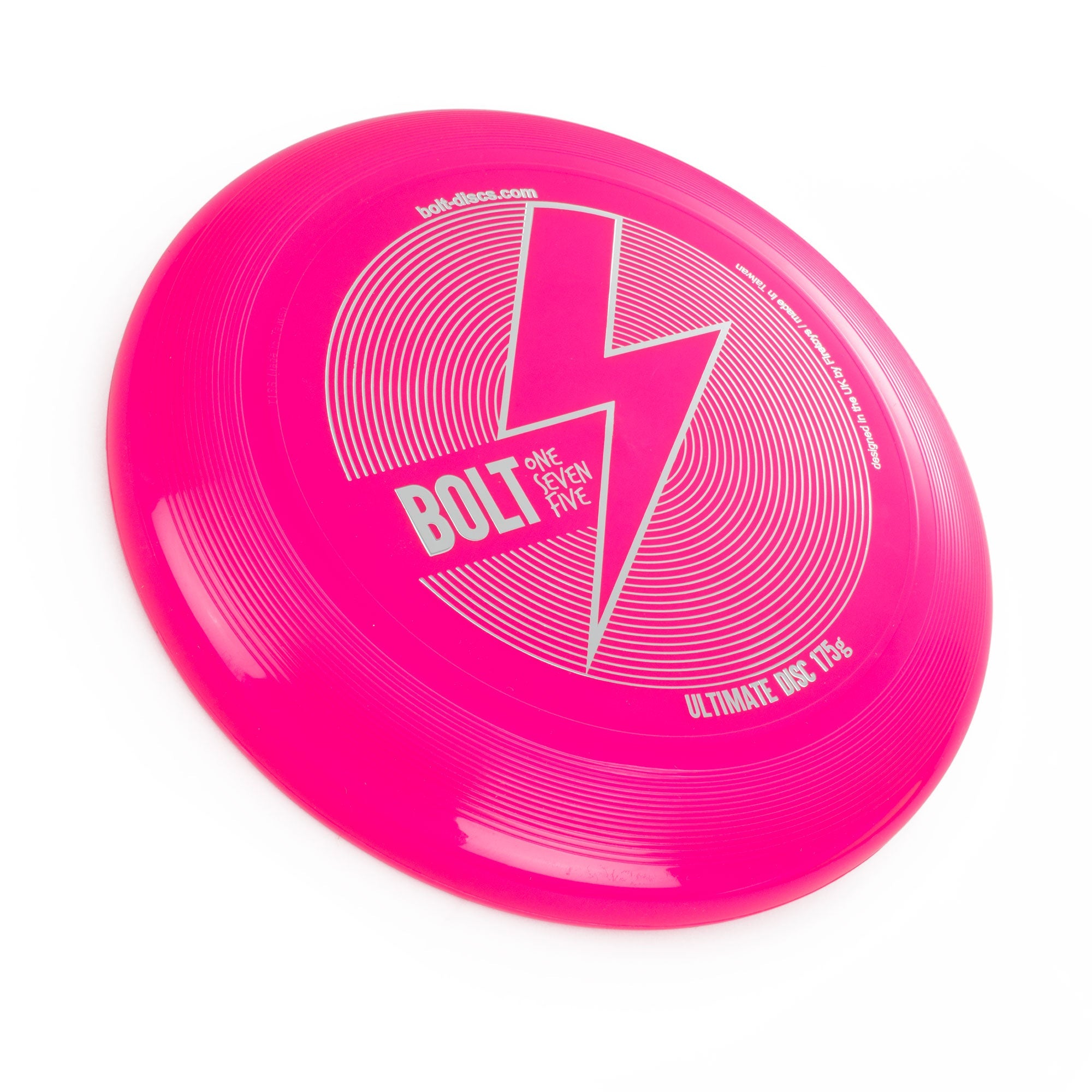 Pink BOLT frisbee at an angle