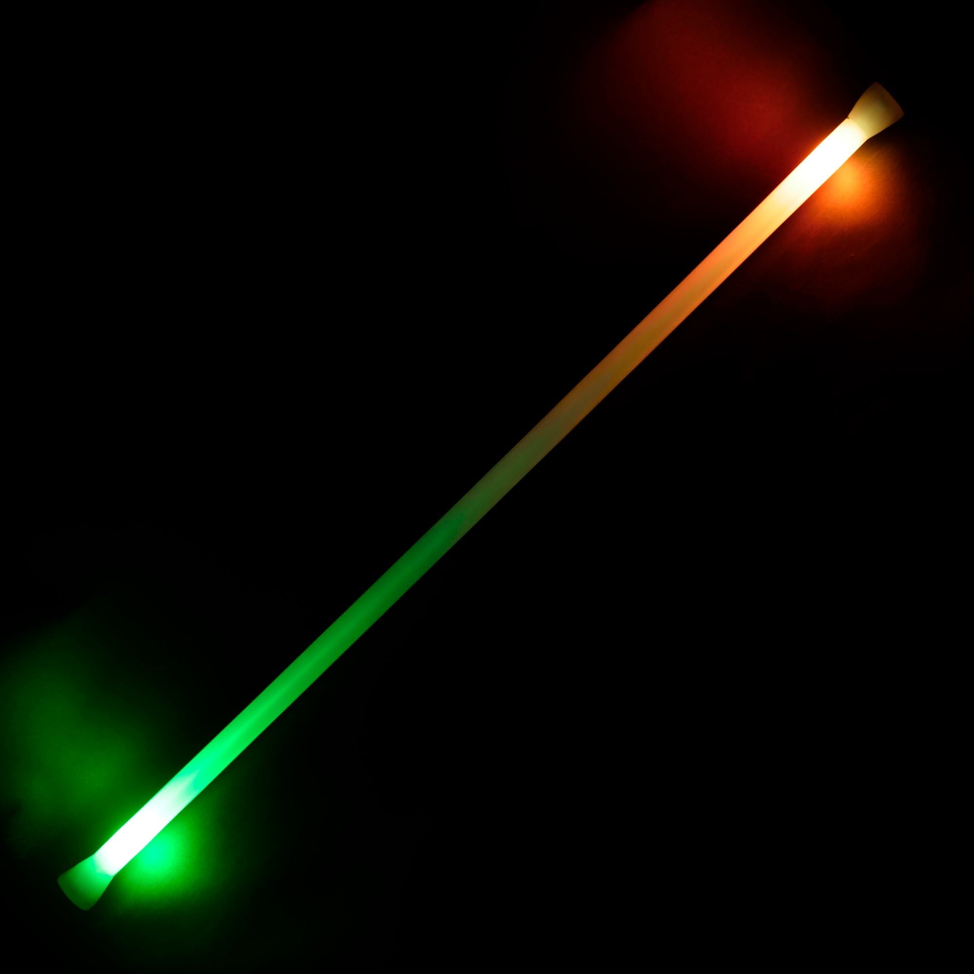 echo spin staff with orange and green glowing lights