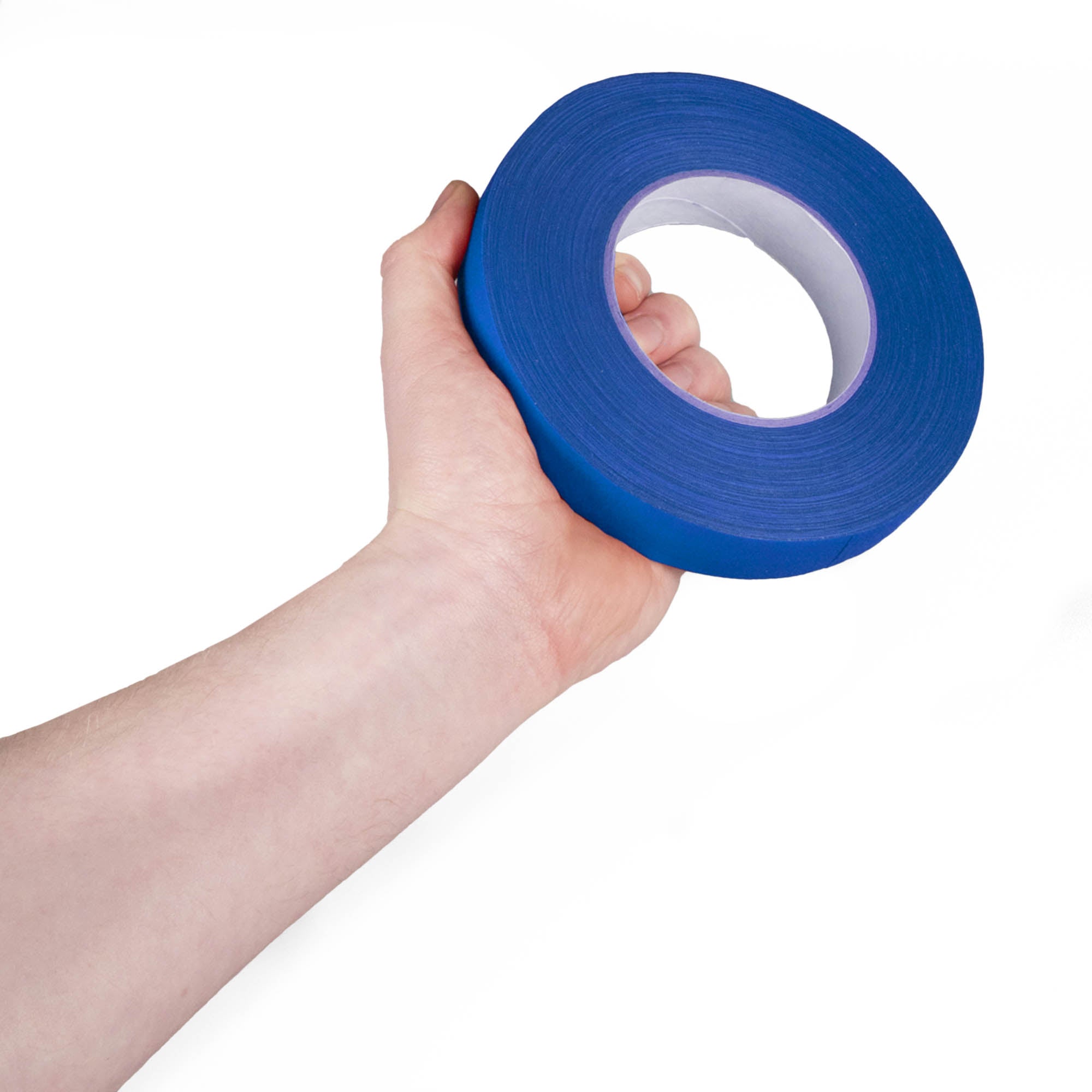 blue 2.5cm wide tape in hand