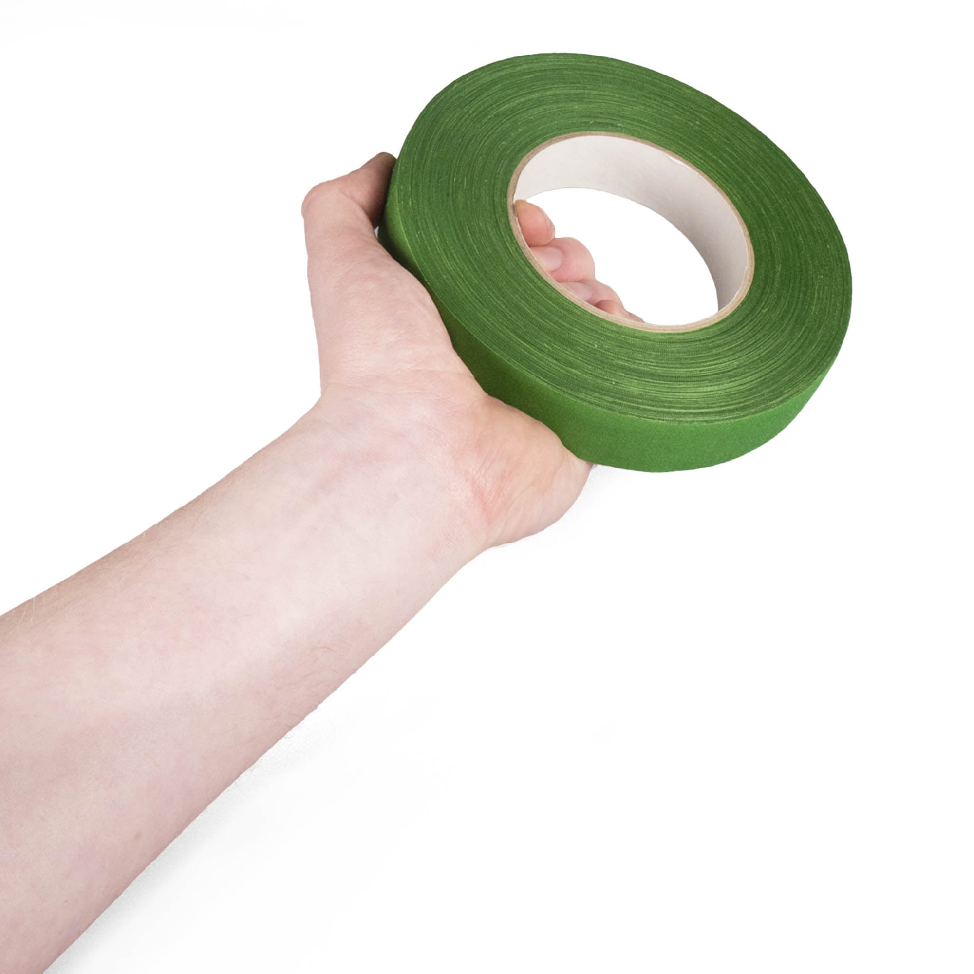 green 2.5cm wide tape in hand