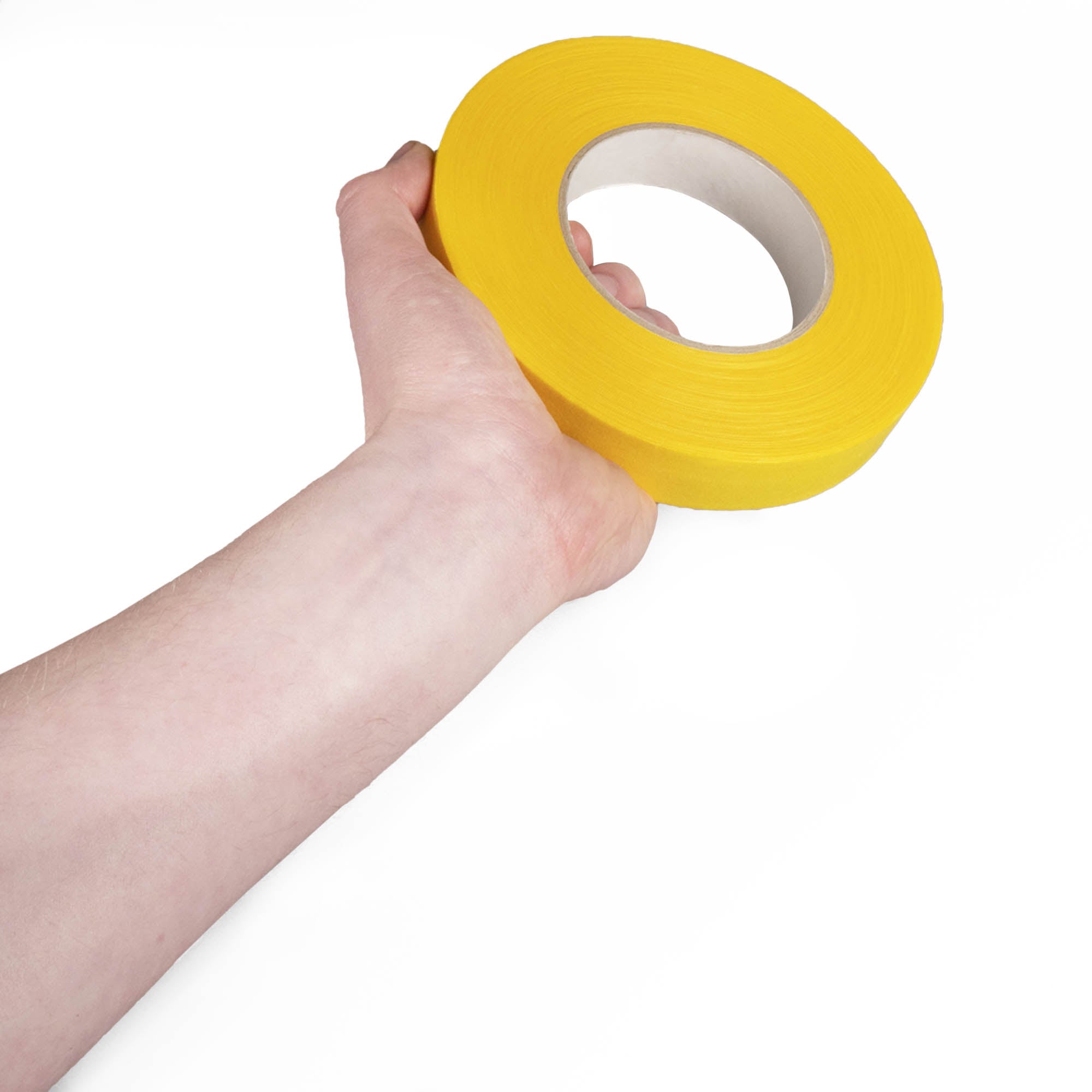 yellow 2.5cm wide tape in hand