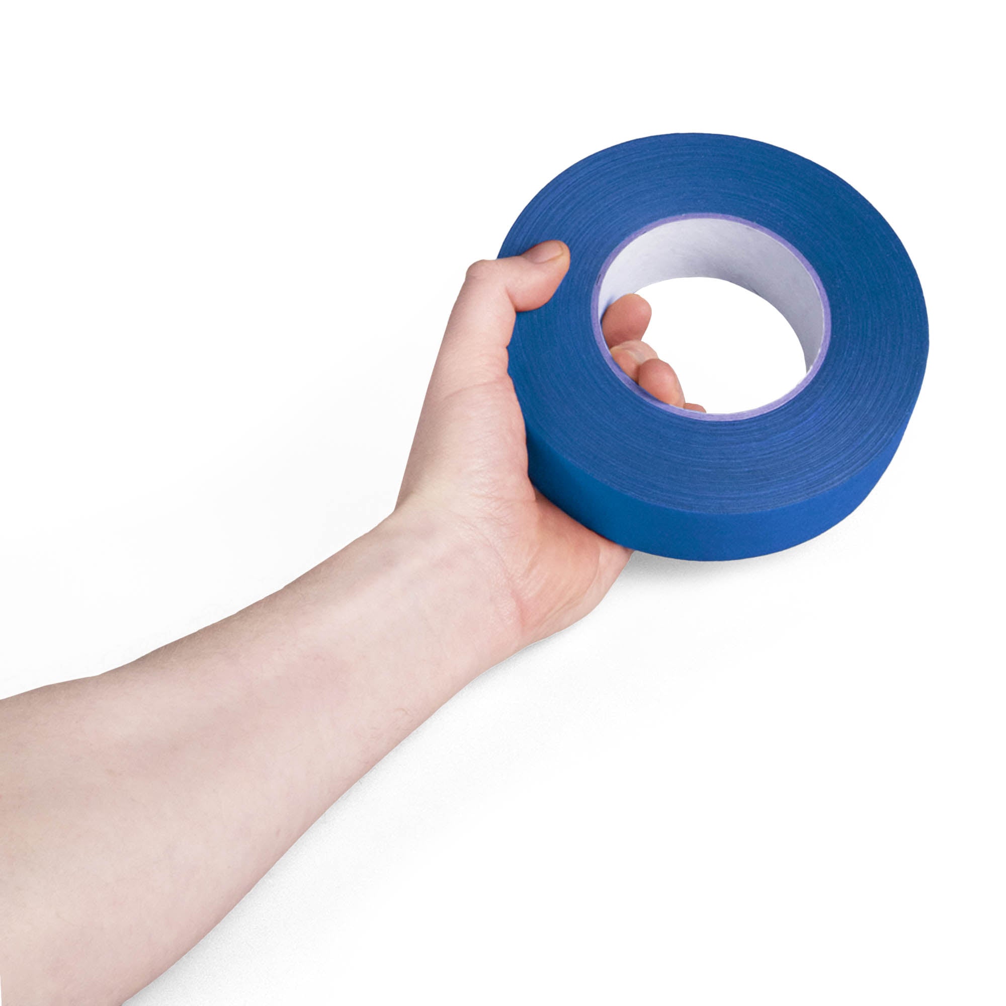 blue 3.8cm wide tape in hand