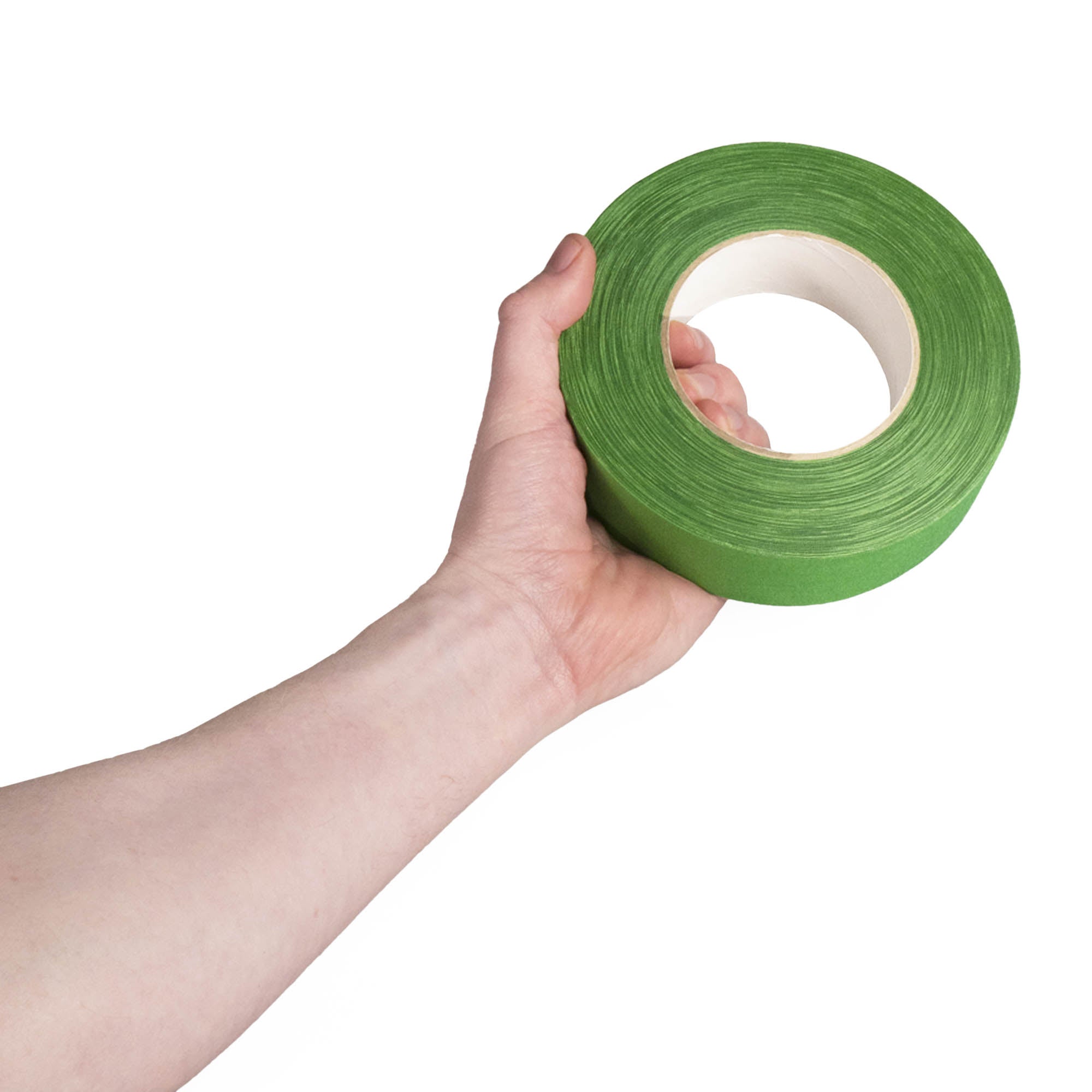 green 3.8cm wide tape in hand