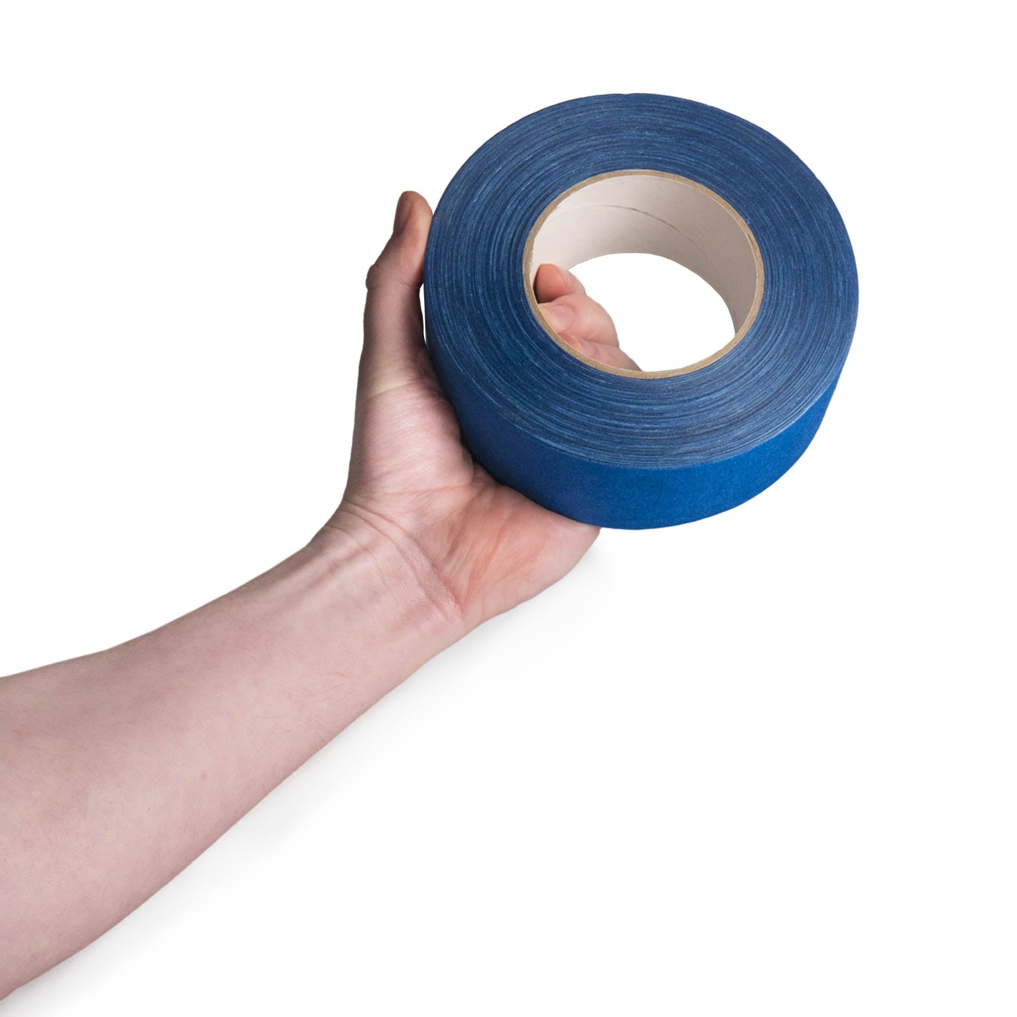 blue 5cm wide tape in hand