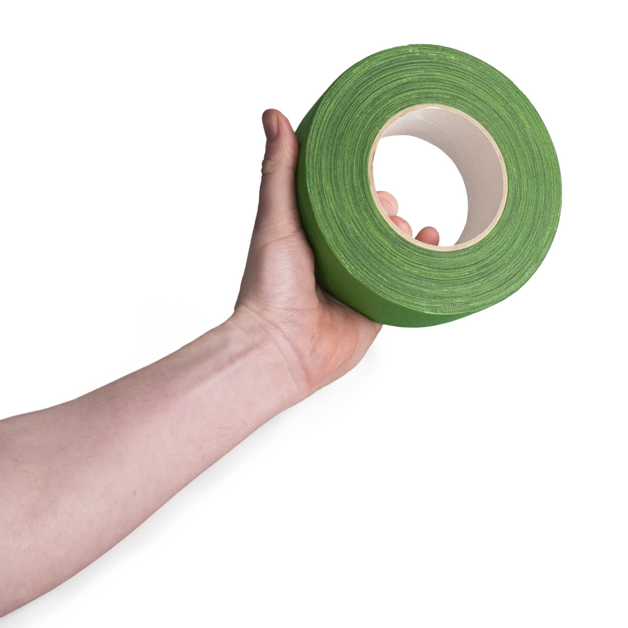 green 5cm wide tape in hand