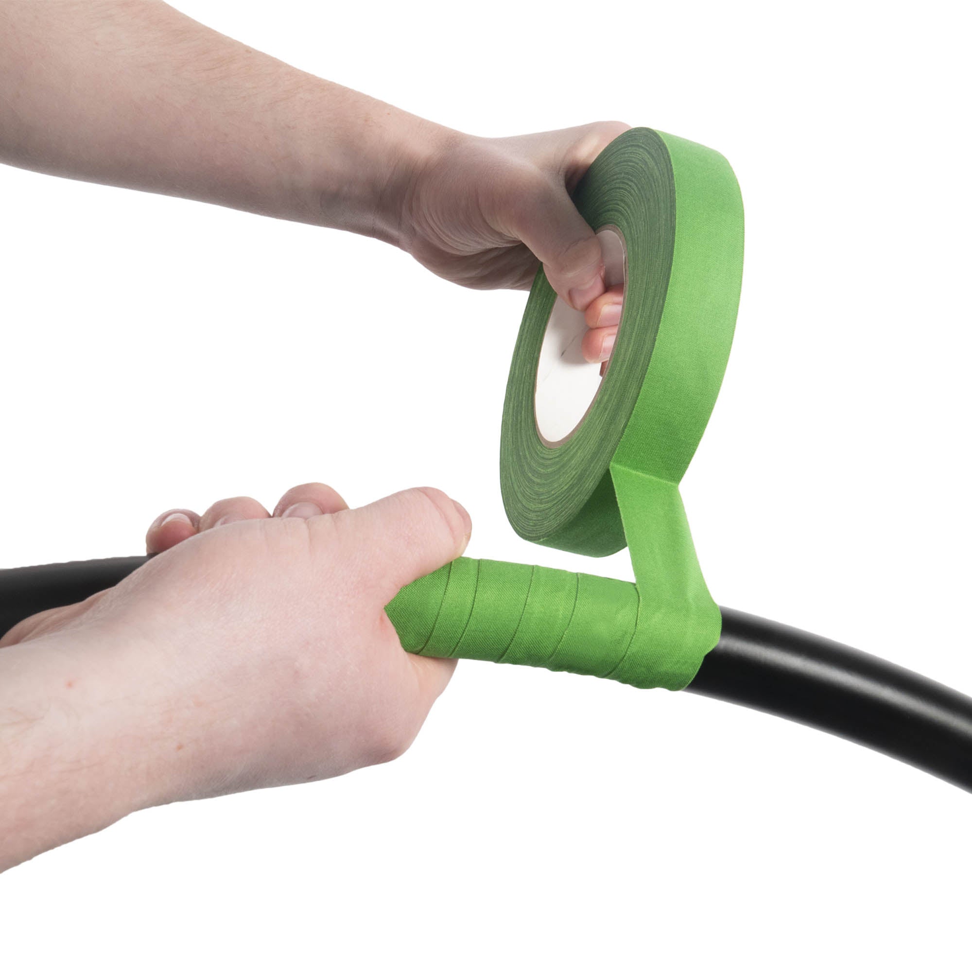 taping a hoop with green 2.5cm wide tape