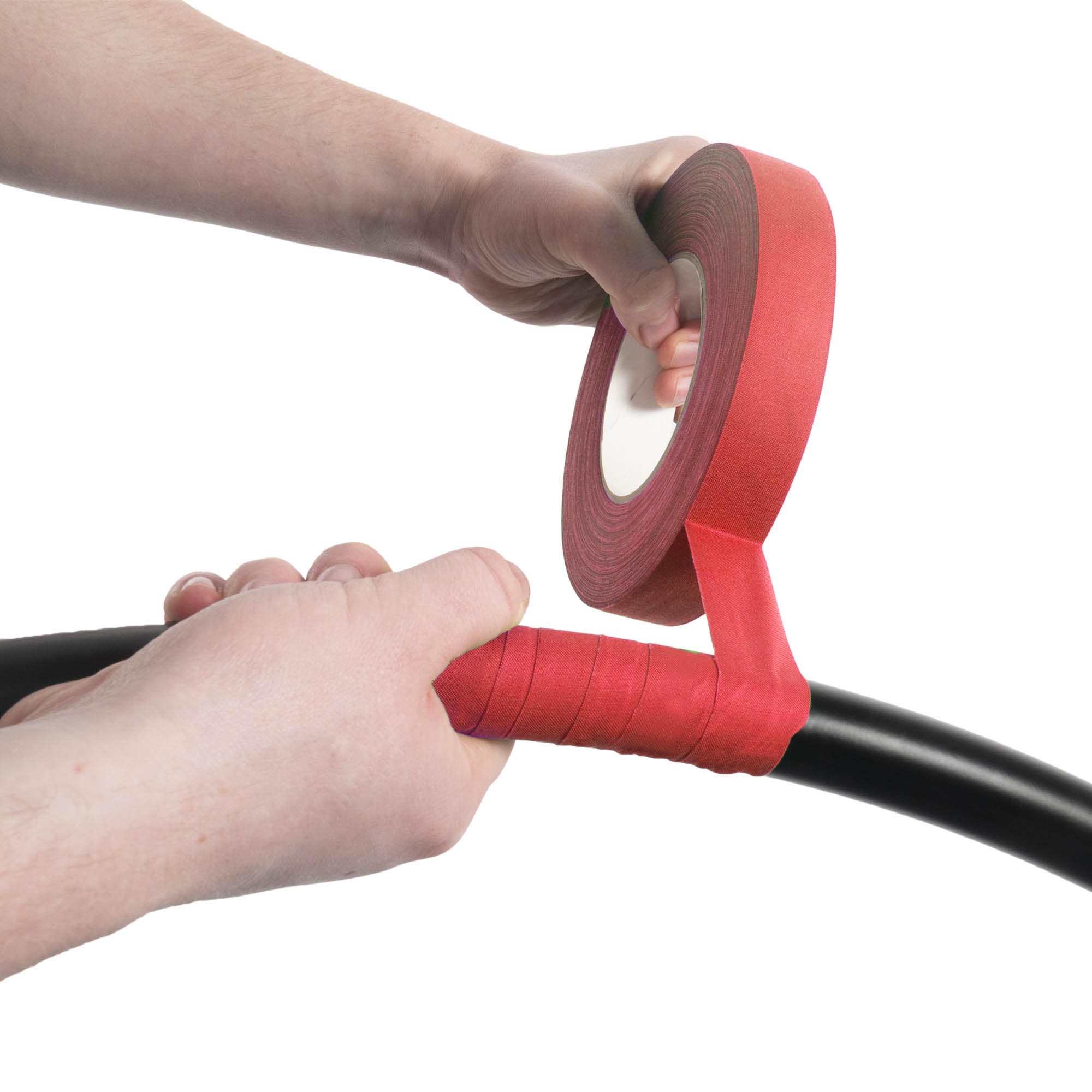 taping a hoop with red 2.5cm wide tape