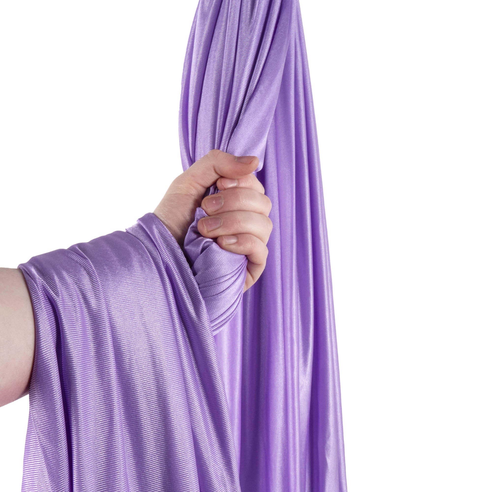 Lavender yoga hammock wrapped around hand