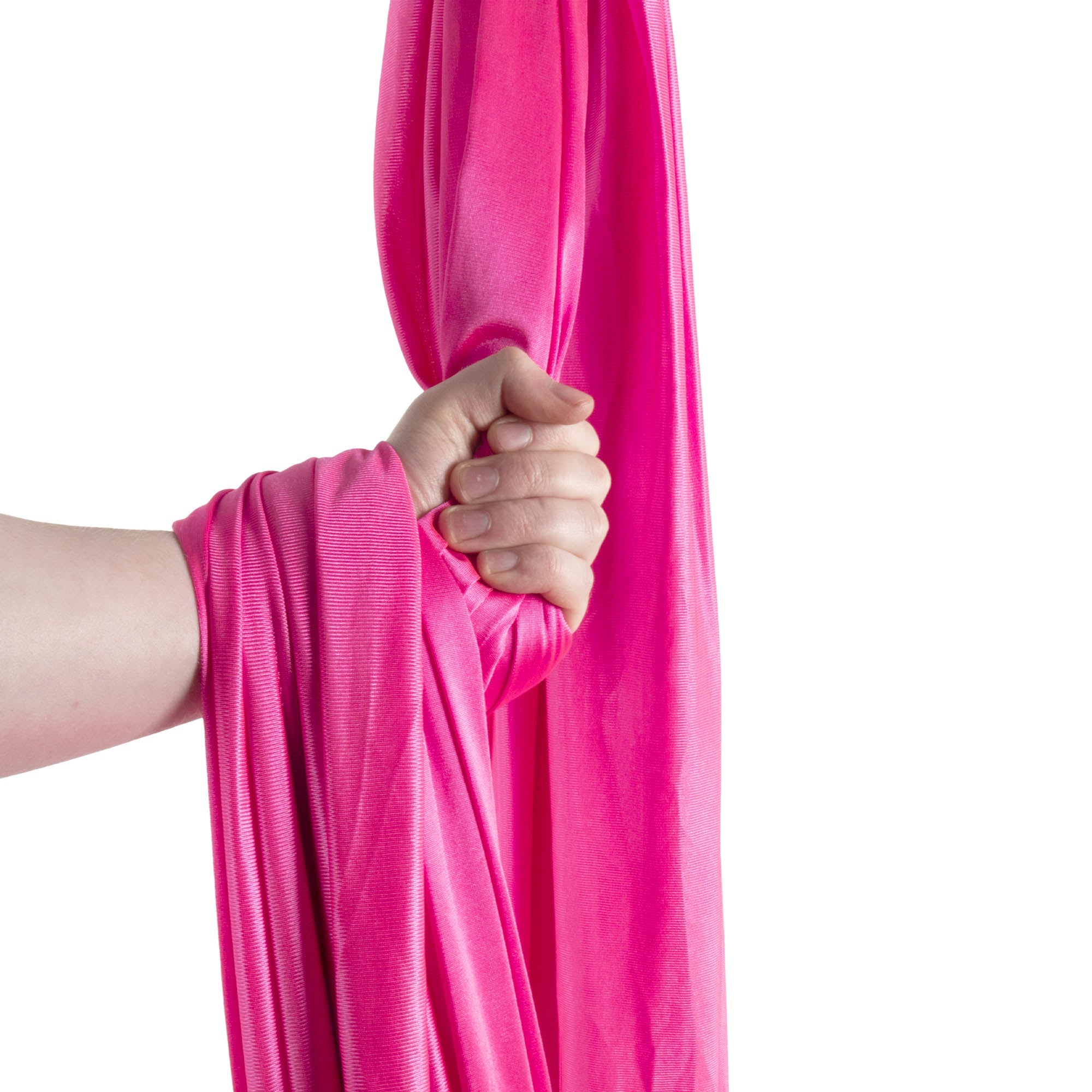 Pink yoga hammock wrapped around hand