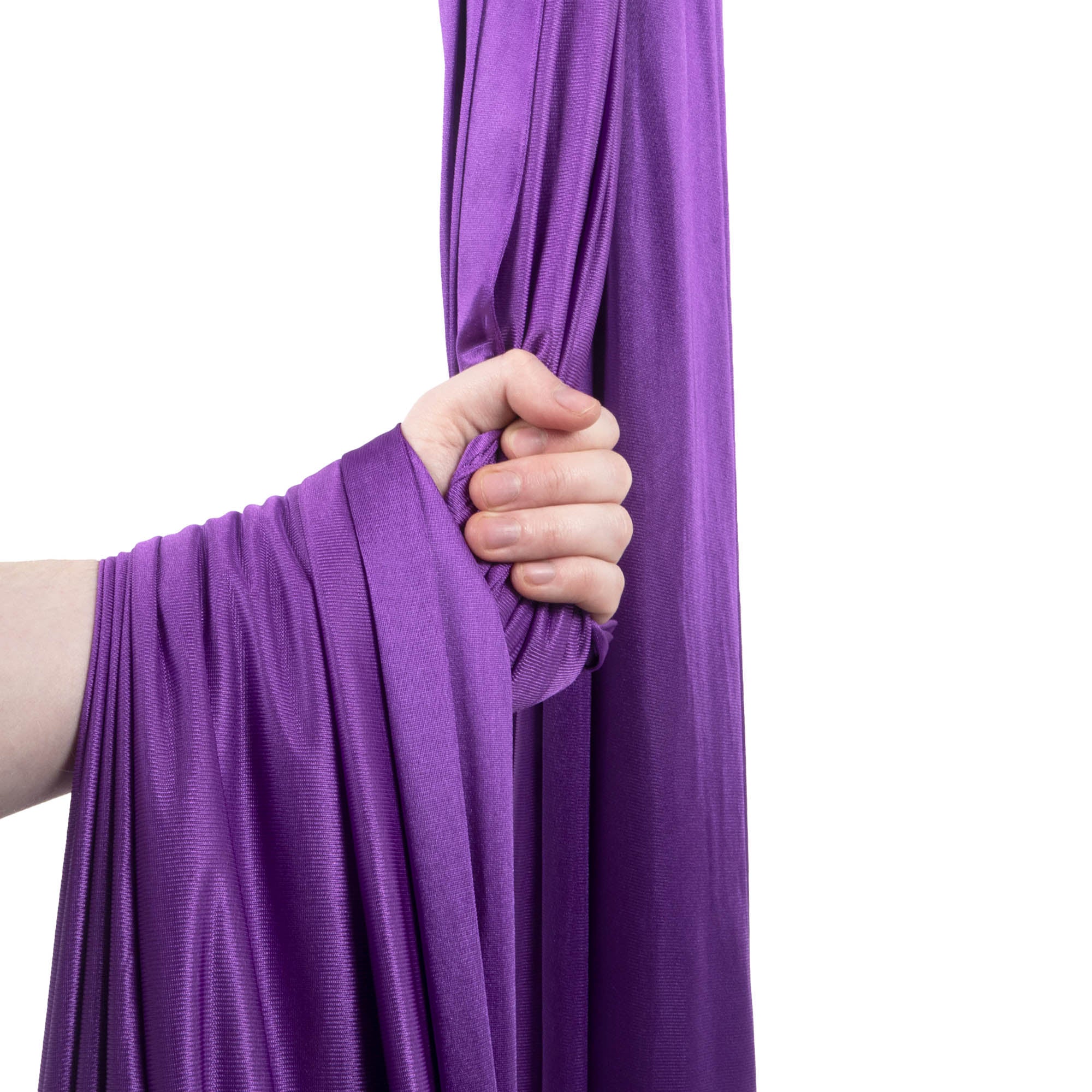 Purple yoga hammock wrapped around hand