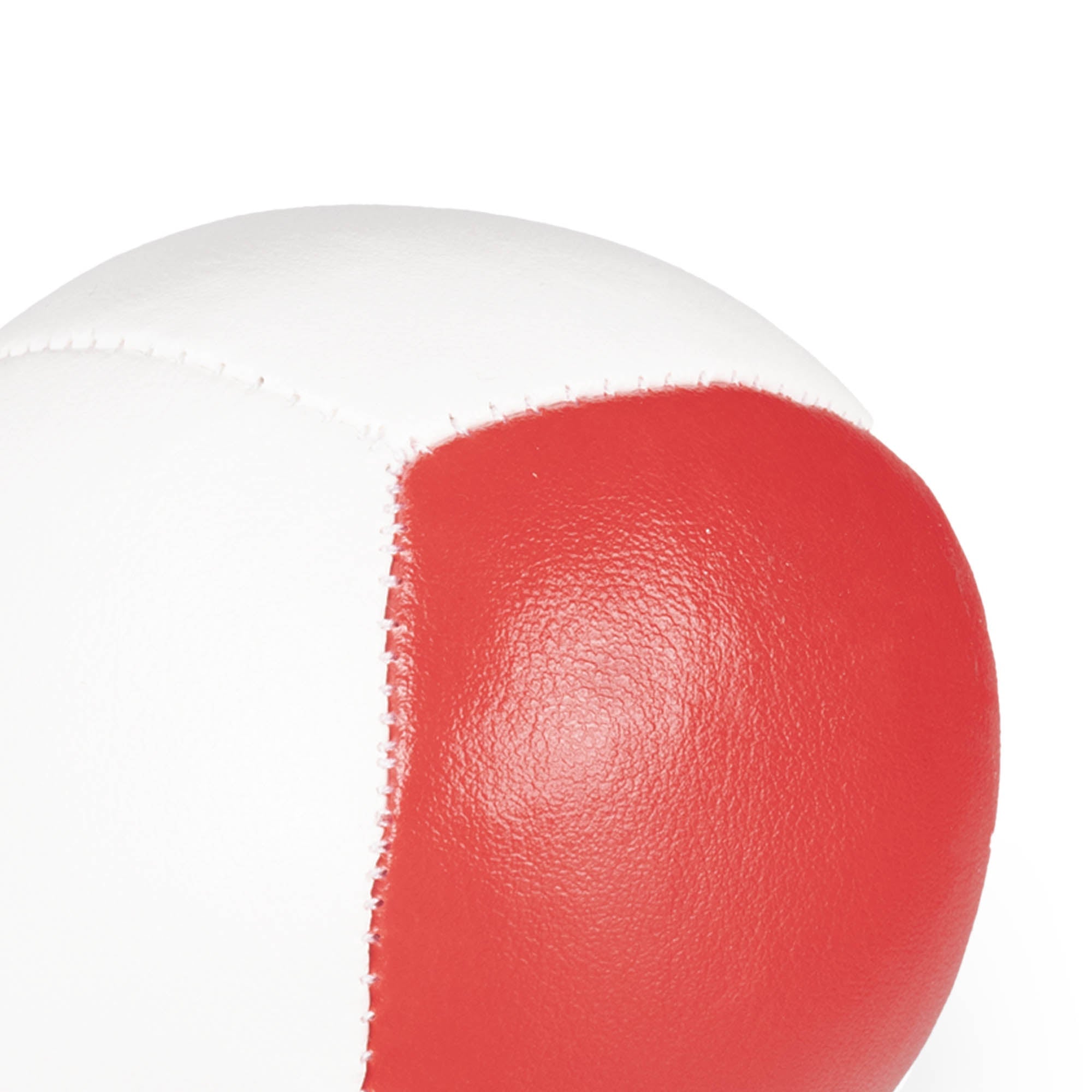 Firetoys 110g thud juggling ball, close up stitching red/white