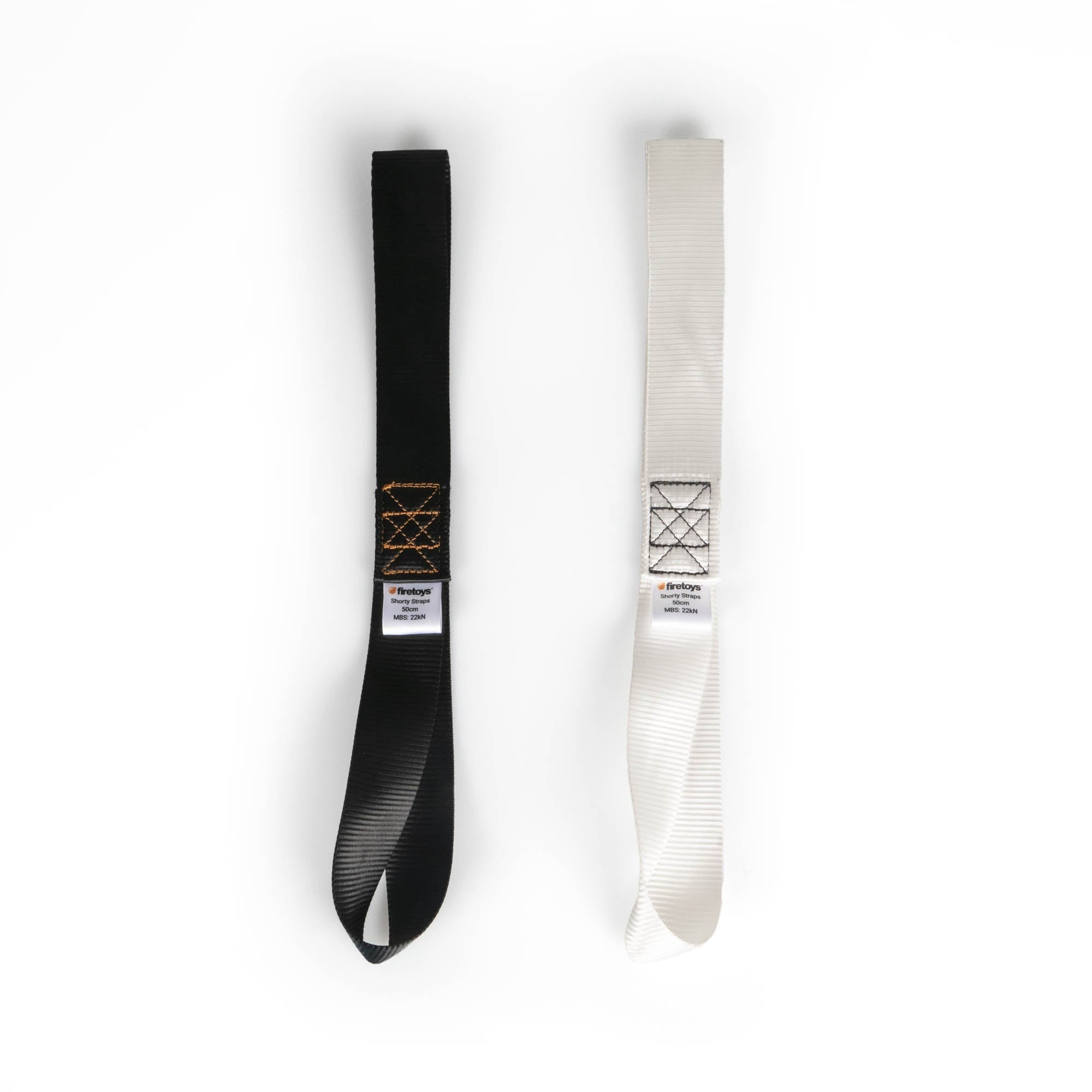 a black shorty strap and a white shorty strap on a white background