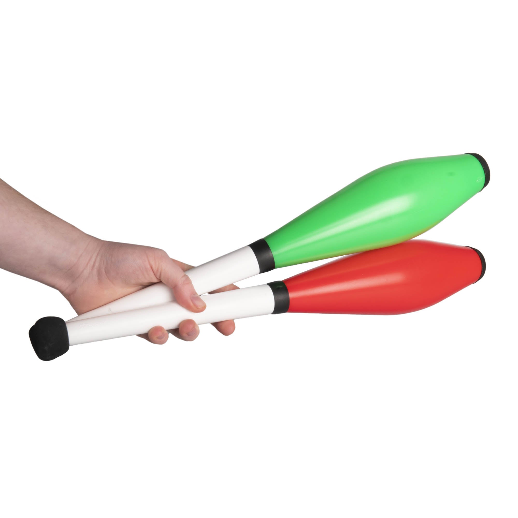 Green and red delphin juggling club in hand