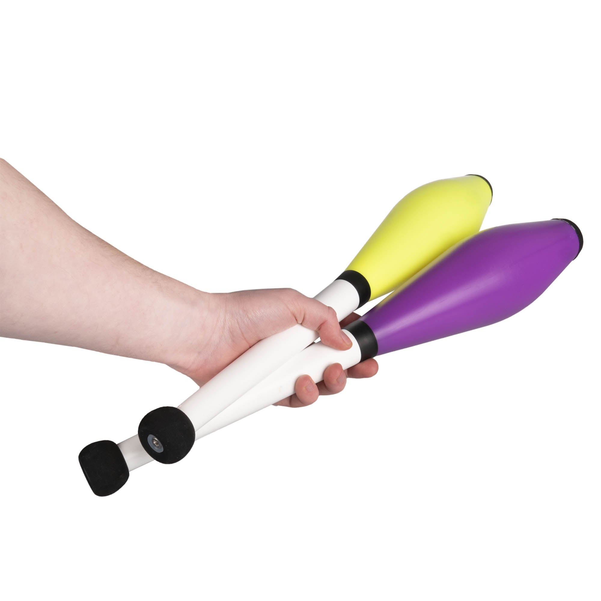 Yellow and purple delphin juggling club in hand