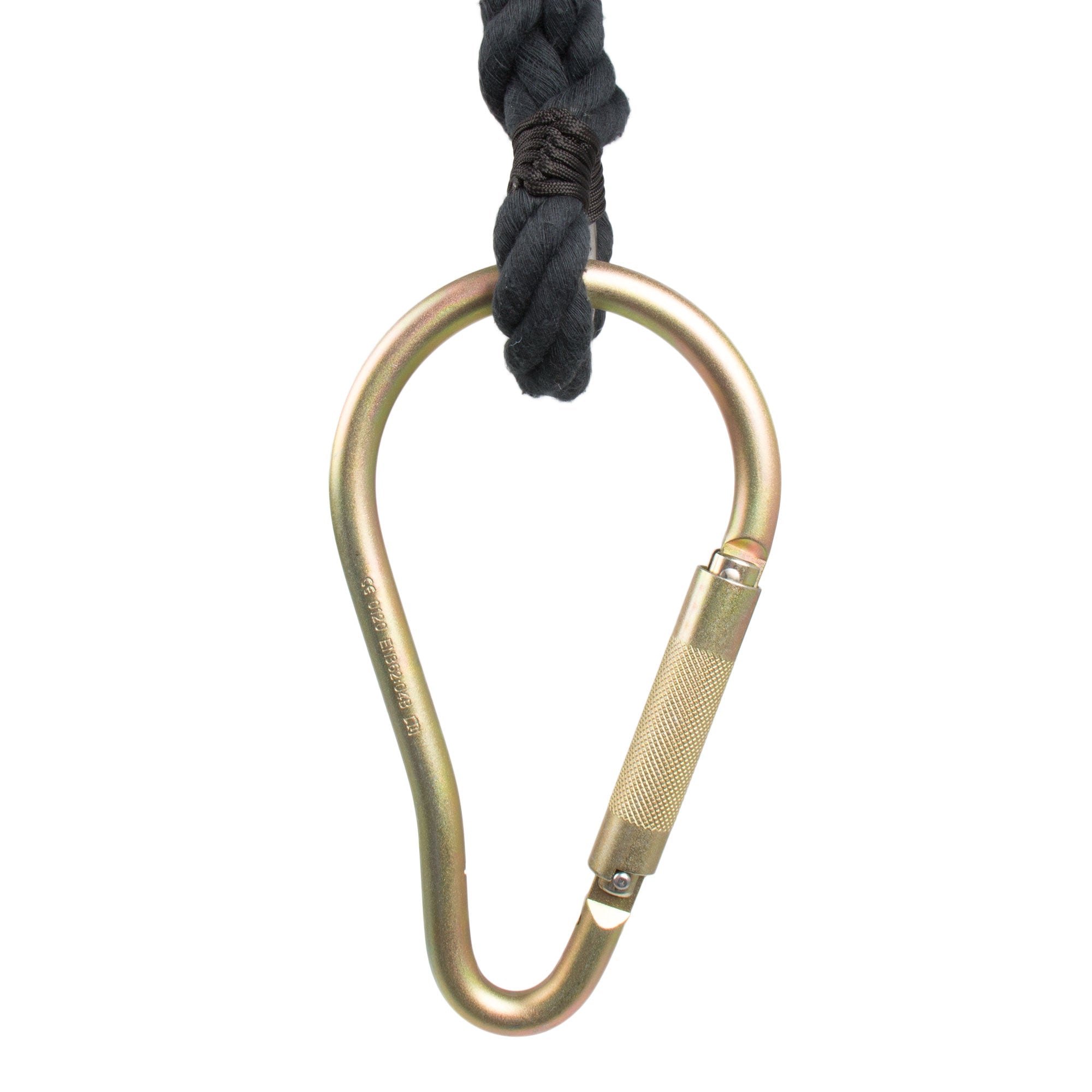 Large pear shaped carabiner attached to a rope