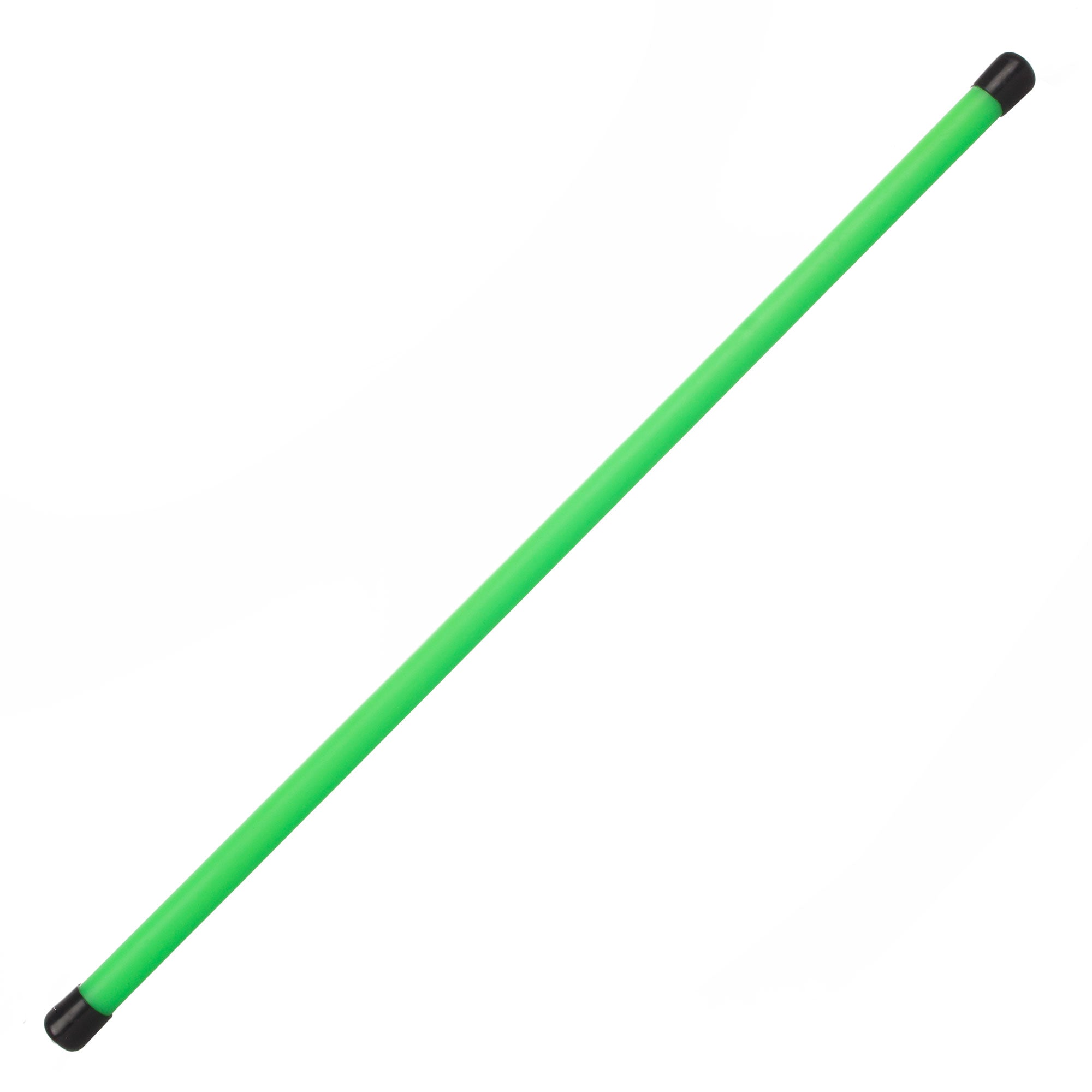 A UV green devilstick handstick with black caps on each end