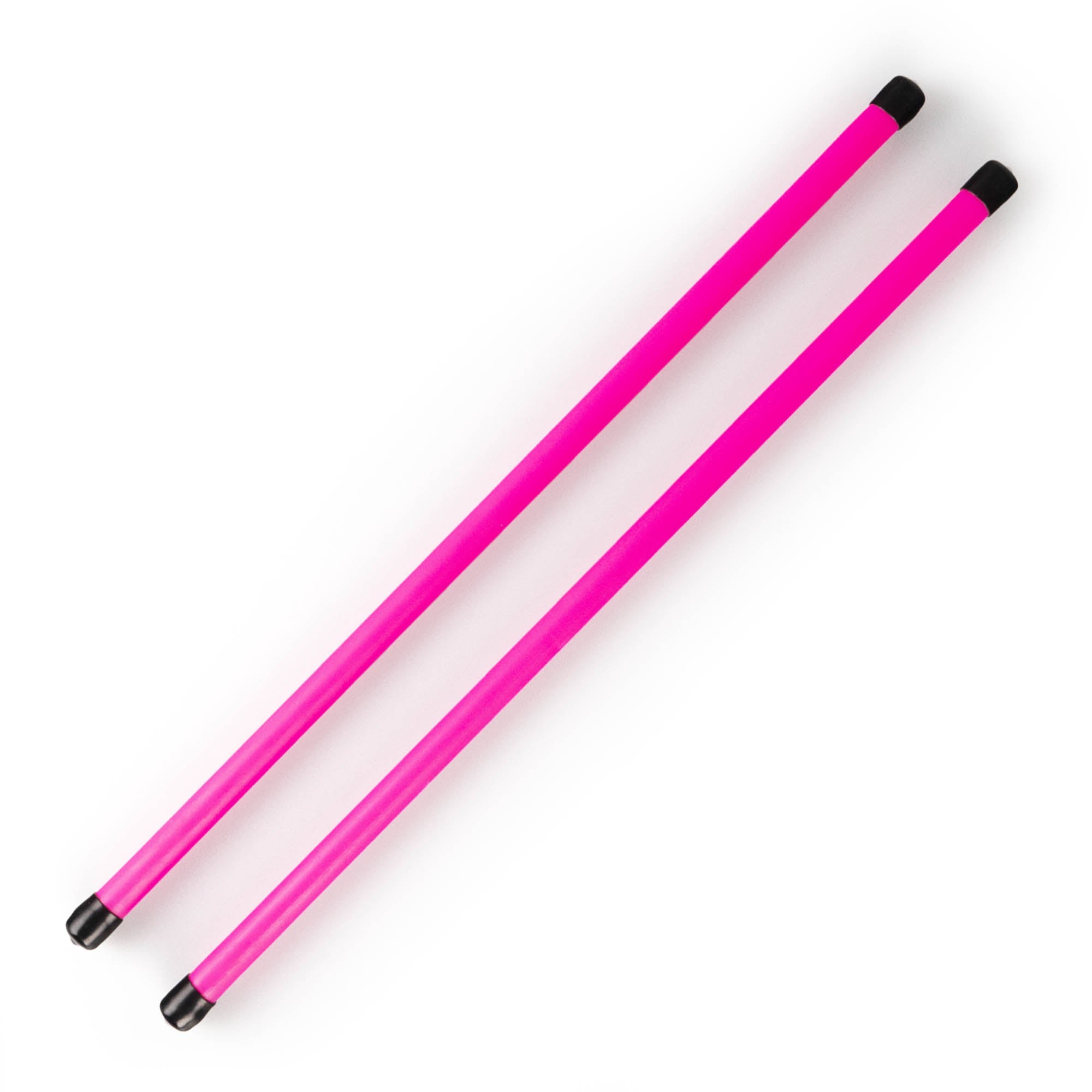 A pair of UV pink devilstick handsticks with black caps on each end