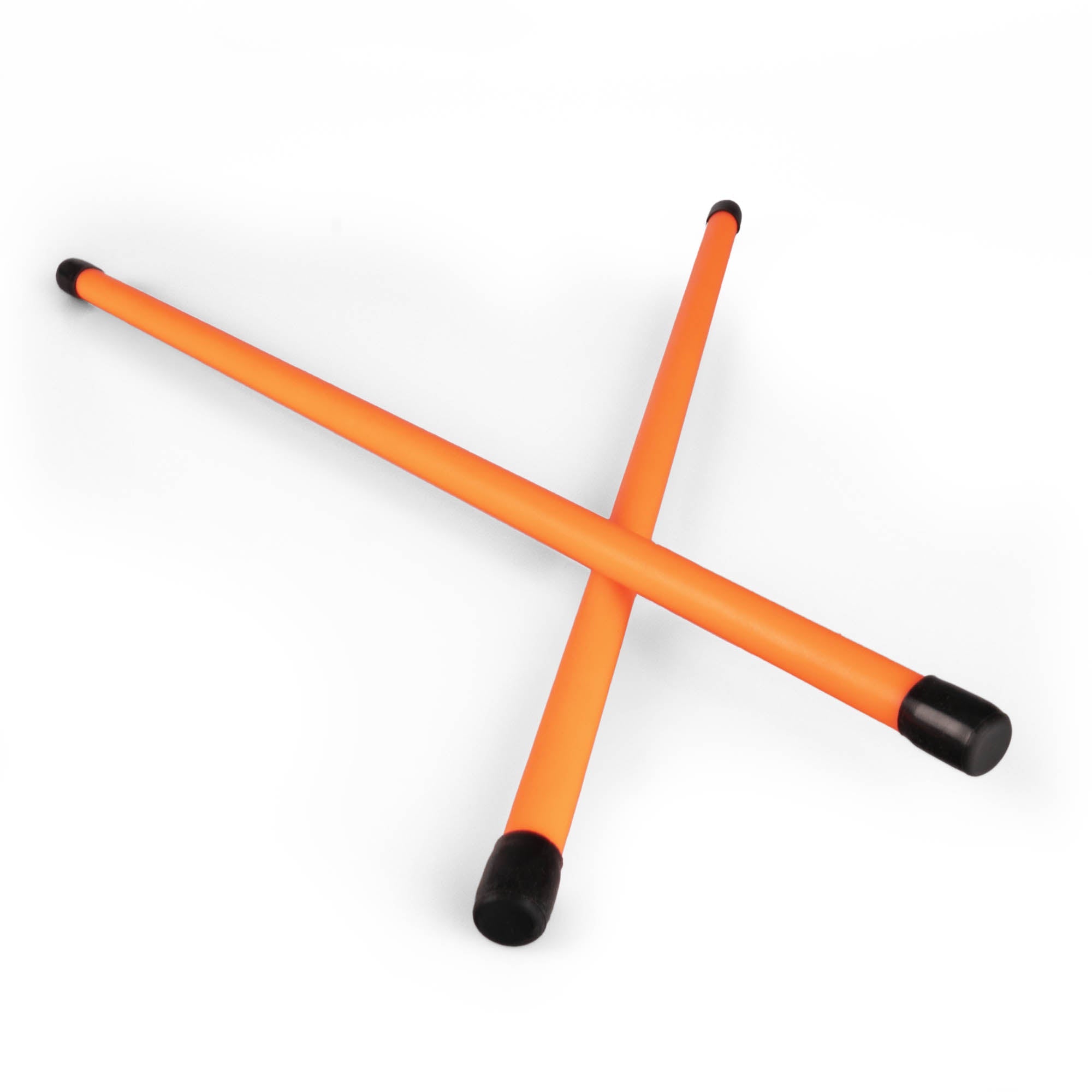 A pair of orange devilstick handsticks crossed over