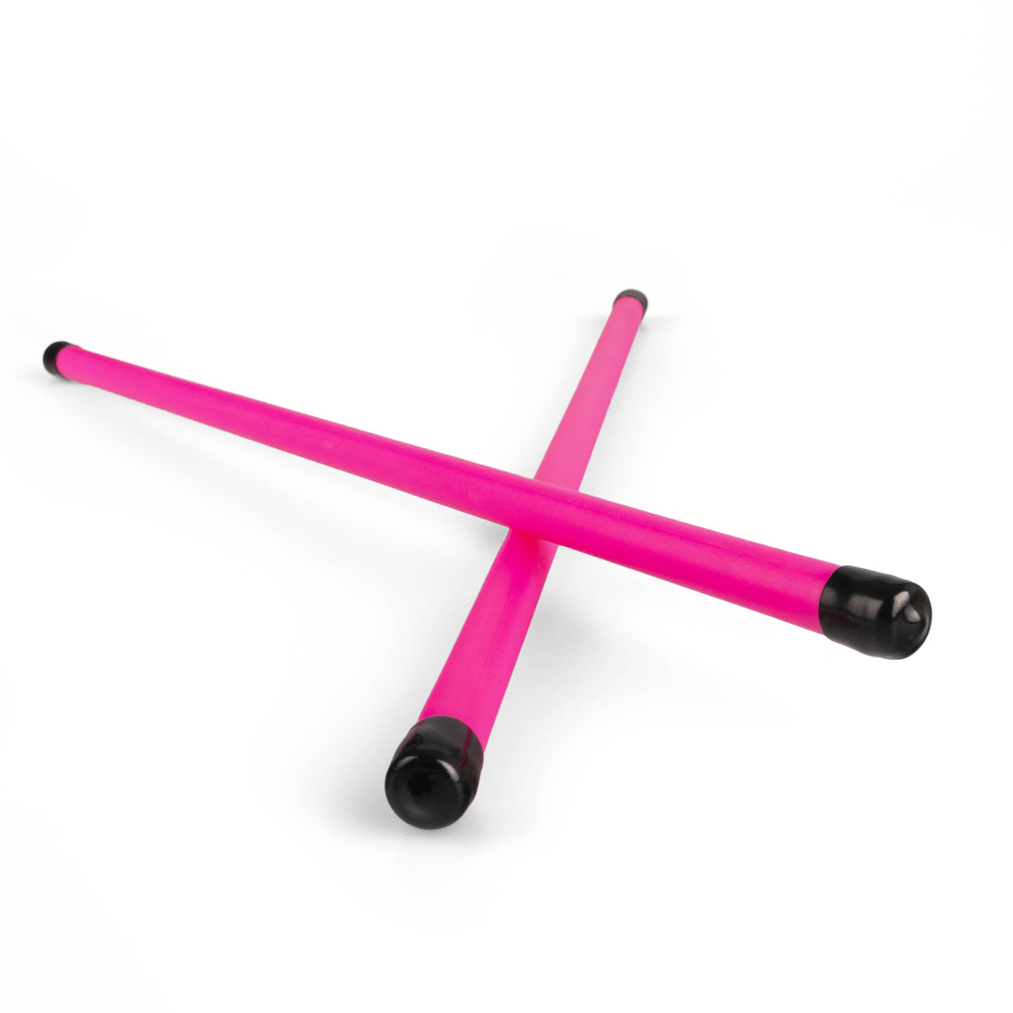 A pair of UV pink devilstick handsticks crossed over