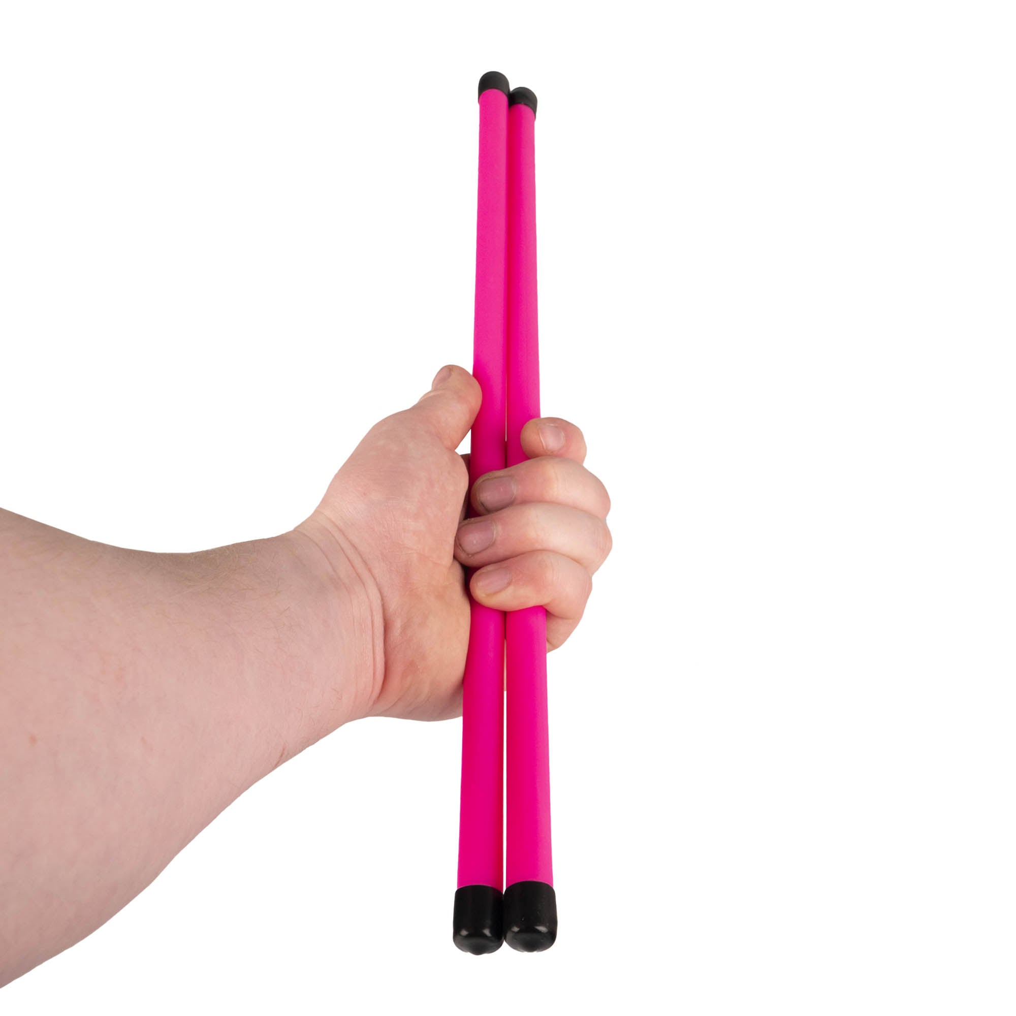 Pair of UV pink devilstick handsticks in hand