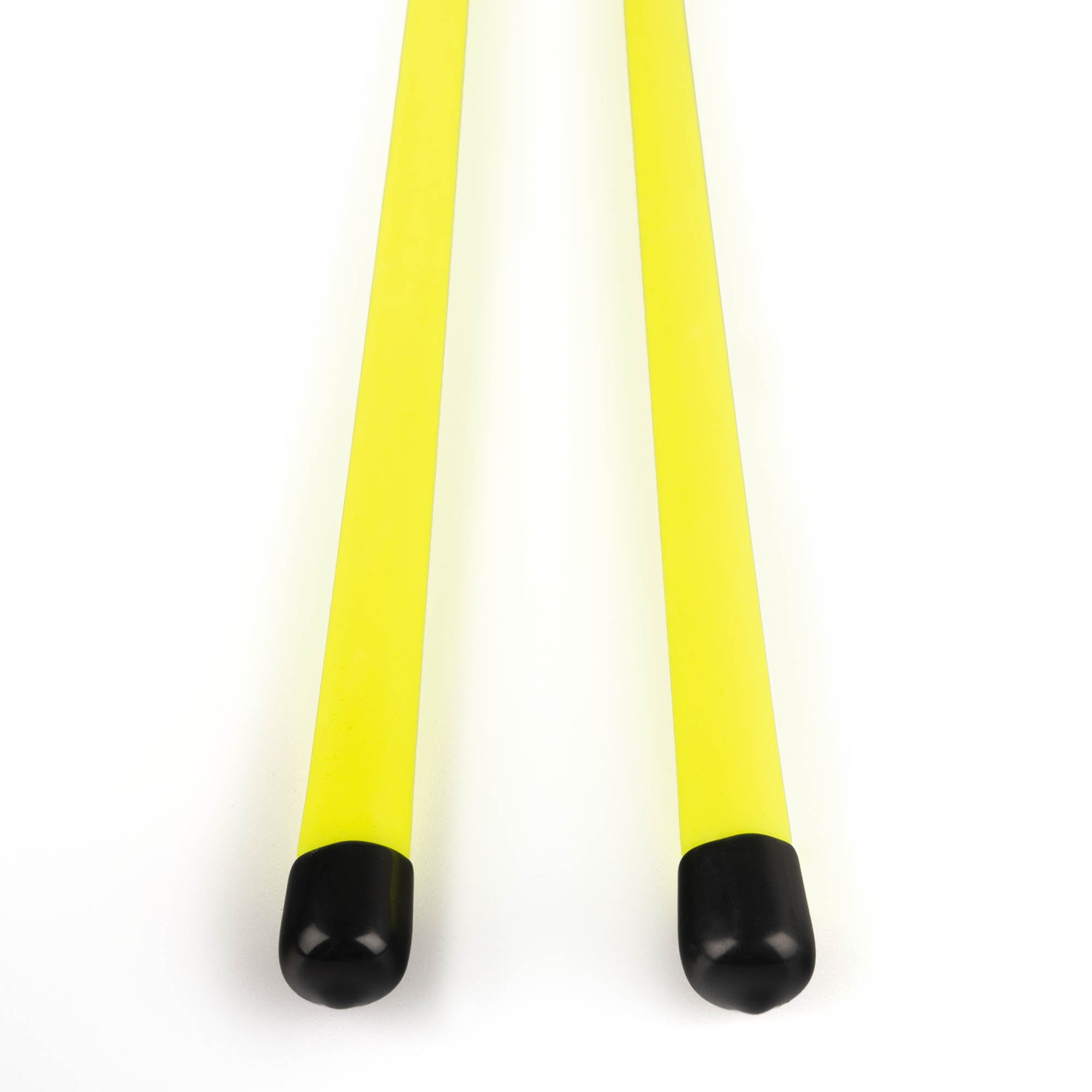 Close up of black caps at the end of UV yellow handsticks