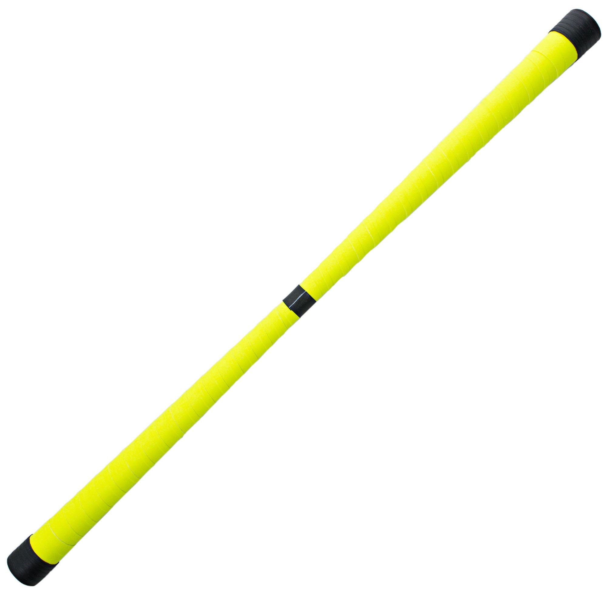 a bright yellow devilstick with black ends and black centre point