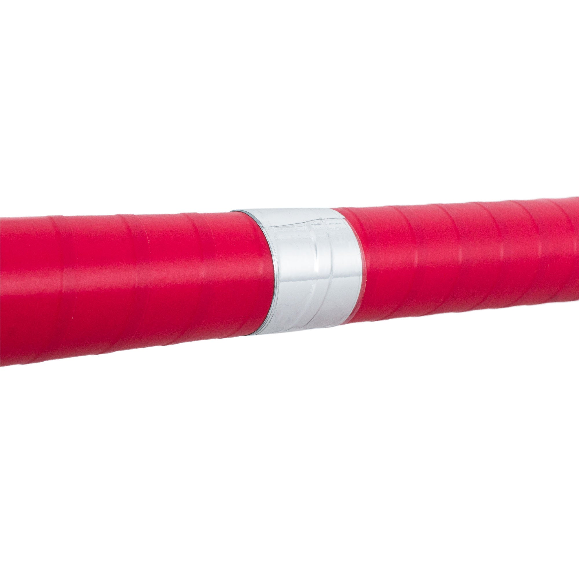 tapered centre point of fire devilstick marked with silver tape on red tape